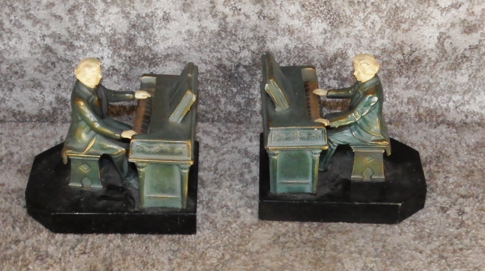 VTG Antique J.B. Hirsch Beethoven Bookends 1932 Painted bronze On Marble Base VTG Antique J.B. Hirsch Beethoven Bookends 1932 Painted bronze On Marble Base