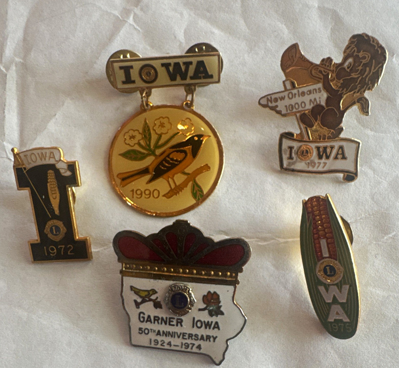 Iowa Lions Club Lot of 5 Pinback/Lapel Pins 1972 1974 1975 1977 1990 Collection Iowa Lions Club Lot of 5 Pinback/Lapel Pins 1972 1974 1975 1977 1990 Collection