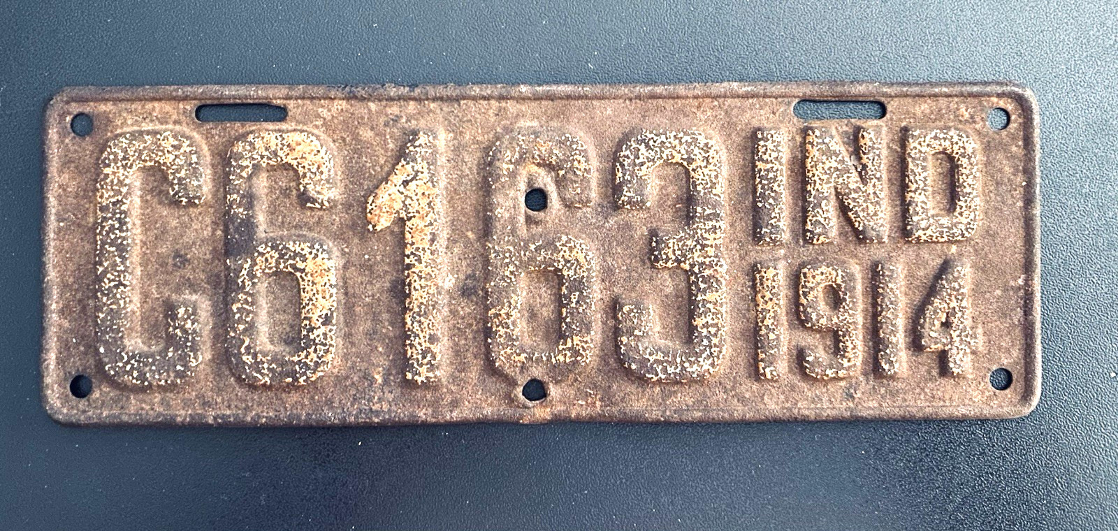 1914 Indiana Motorcycle License Plate C6163