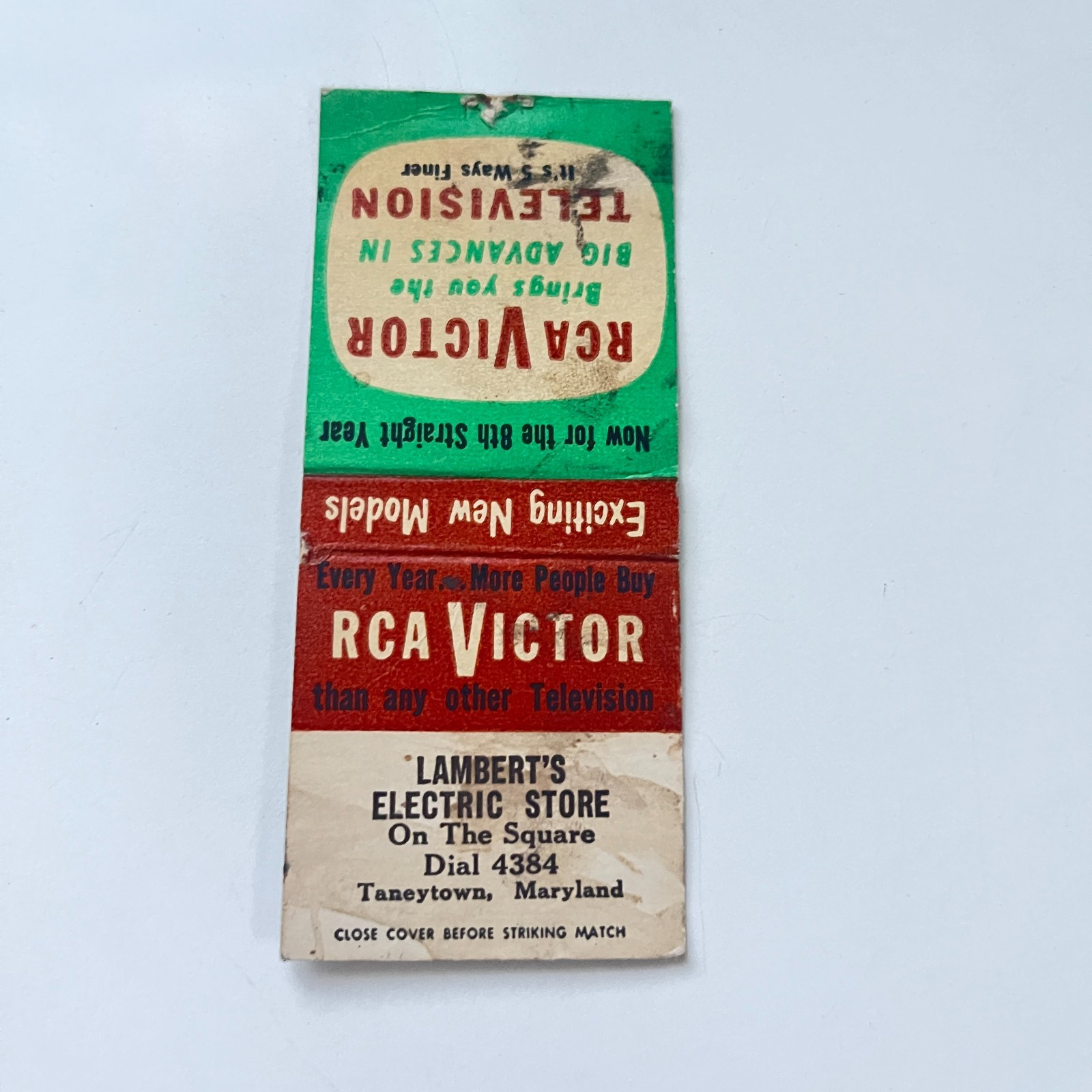 Lambert's Electric Store RCA Victor Taneytown MD Vintage Matchbook Cover TMB97-3 Lambert's Electric Store RCA Victor Taneytown MD Vintage Matchbook Cover TMB97-3