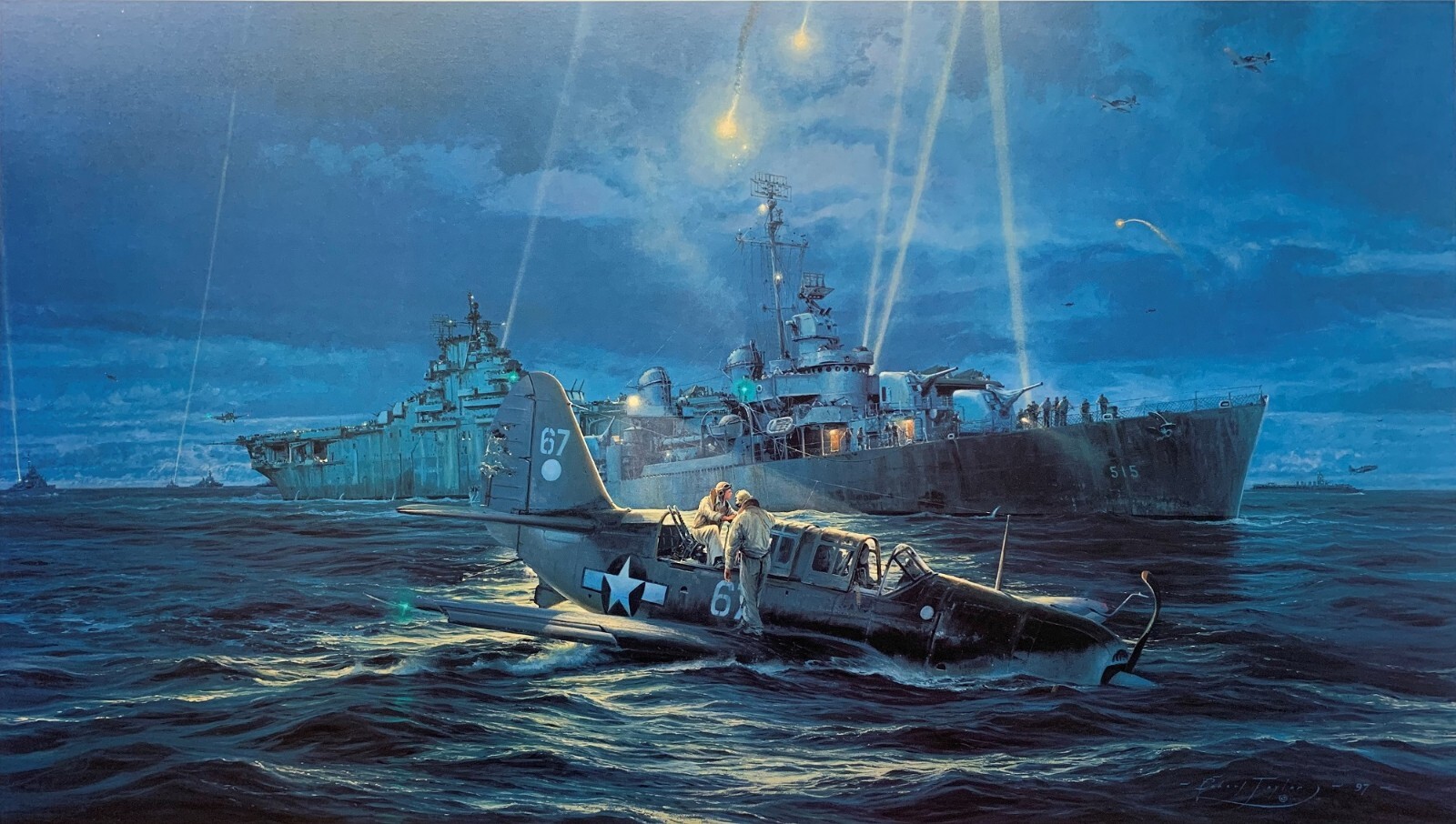 Mission Beyond Darkness, Robert Taylor art print signed by four US Navy Aircrew