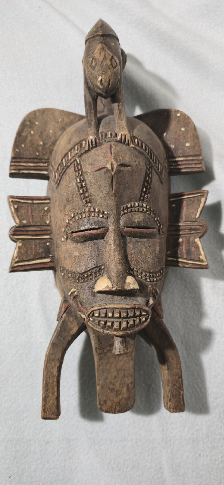 Vintage Senufo Style Kpelie Mask Hornbill Bird Carved Wood Polychrome 16\