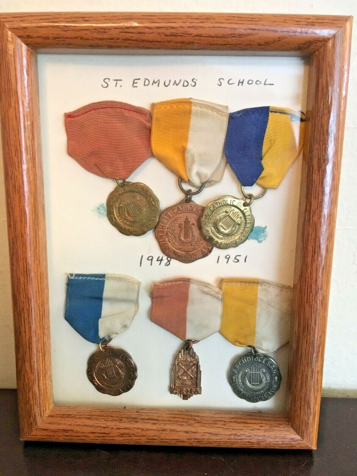 VINTAGE 1948 - 1951 ST EDMONDS SCHOOL BAND MUSIC MEDALS LOT CATHOLIC ELEMENTARY 