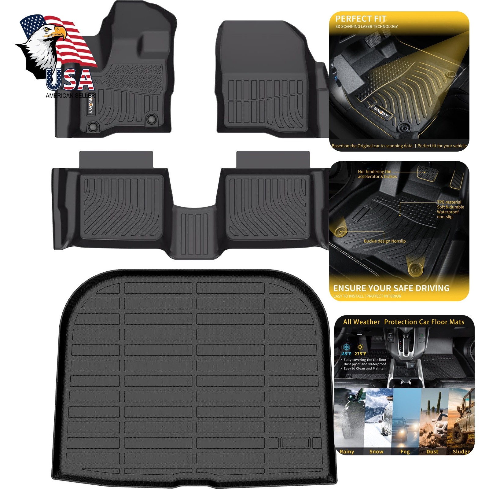 GINOWY Floor Mats Liner Ford Taurus 2010-2019 Black GINOWY Floor Mats Liner Ford Taurus 2010-2019 Black