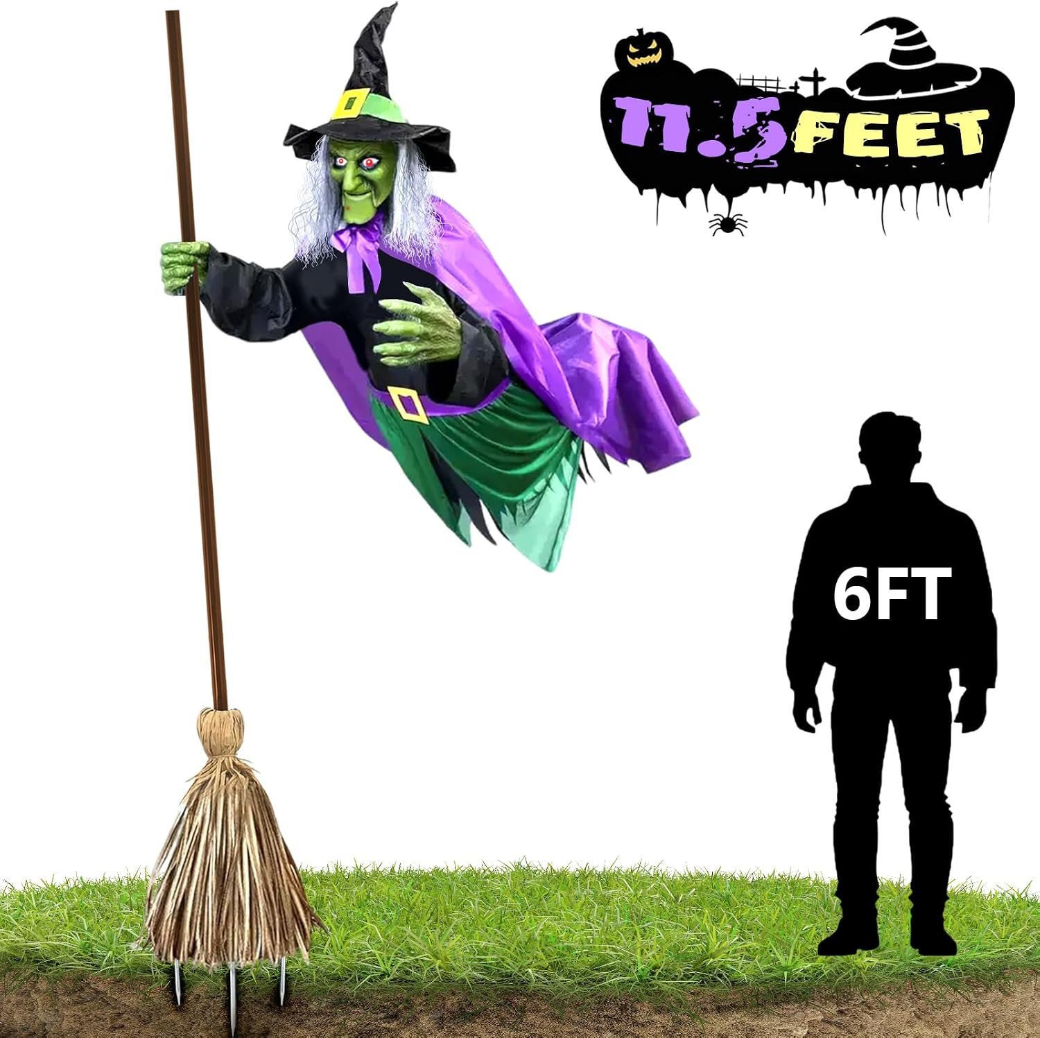 Halloween Decorations Outdoor - 11.5 Ft Animated Hovering Witch Animatronics - S