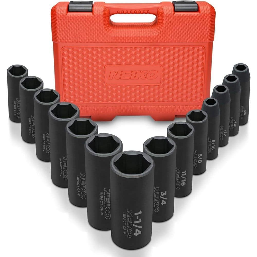 NEIKO 1/2 in. Drive SAE 6 Point Deep Impact Socket Set (14-Piece)