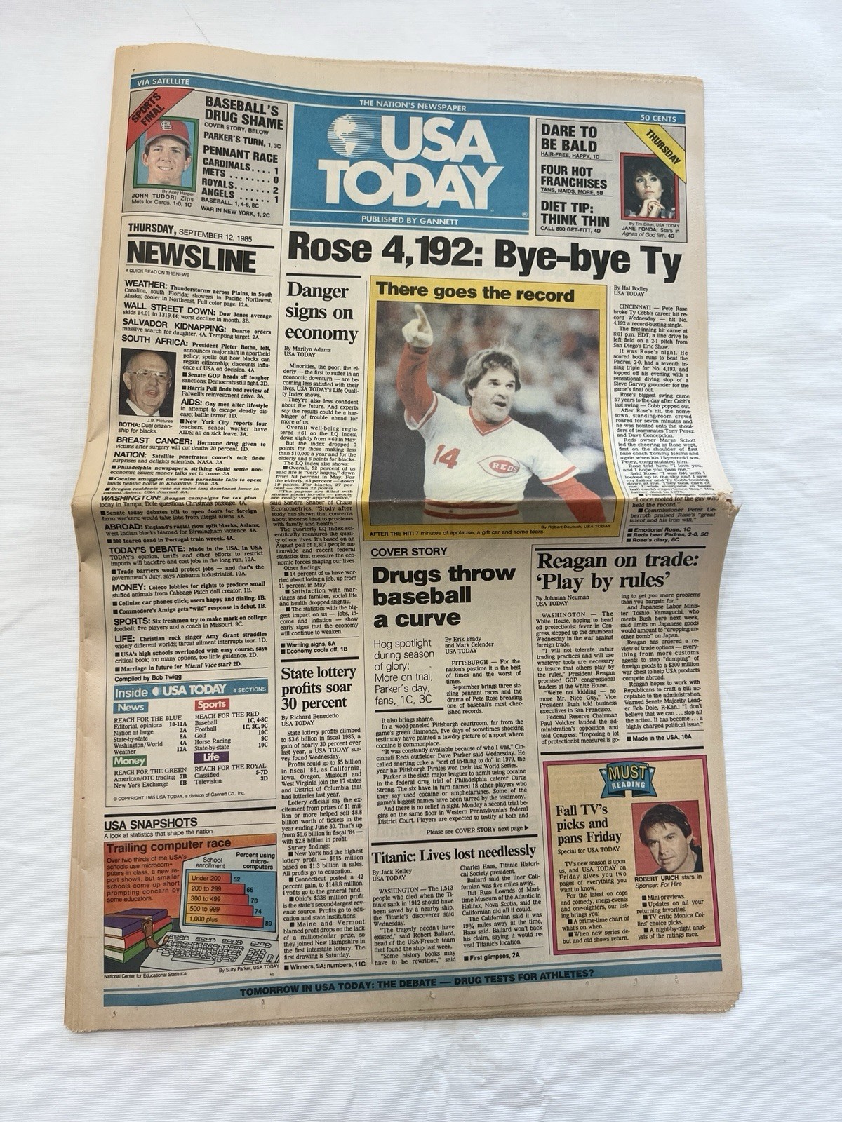 PETE ROSE USA Today 4192 Bye Ty Sept 12 1985 COMPLETE Newspaper Cincinnati Reds