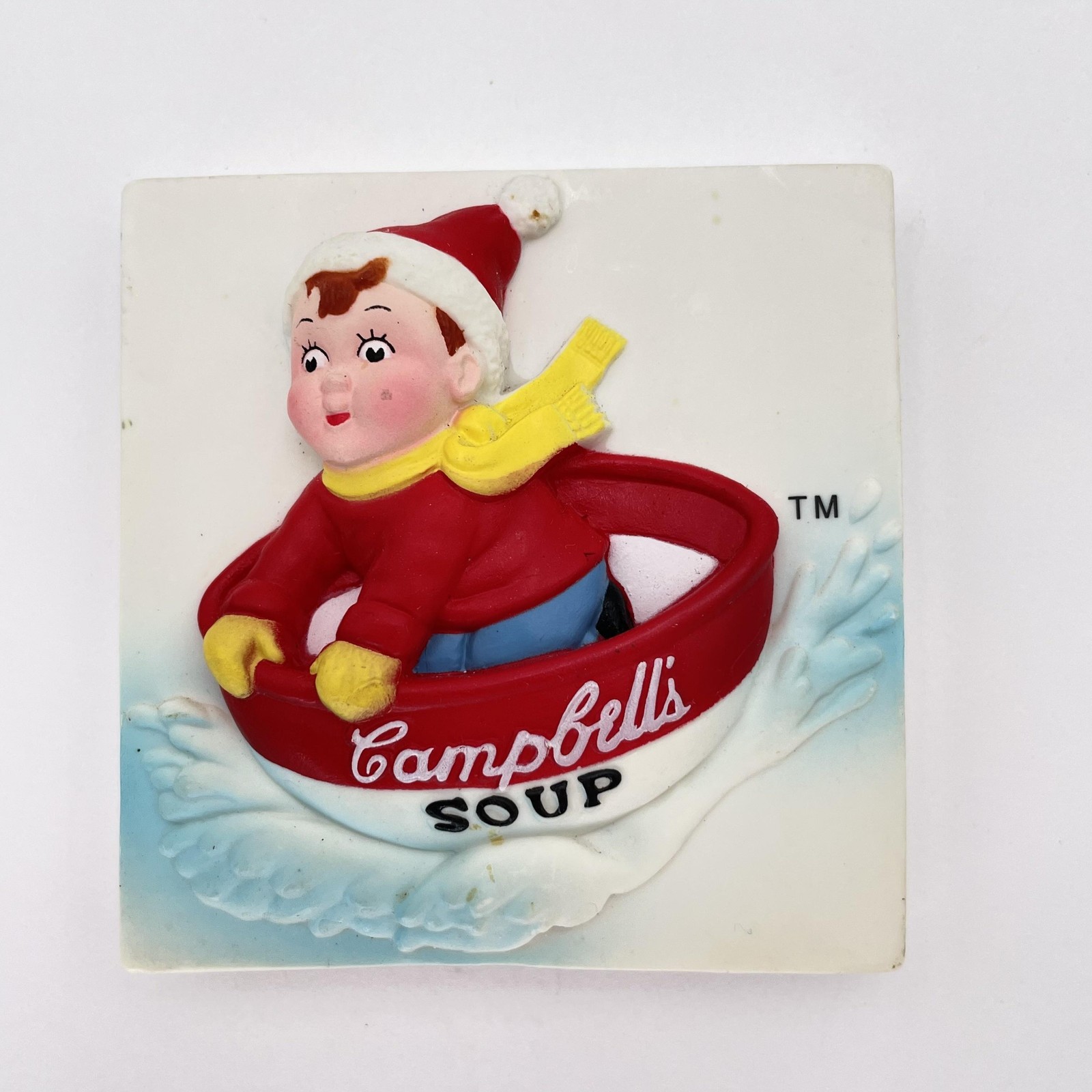 Vintage 1997 Campbell\'s Soup Kid Winter Fridge Magnet Square Multi-Color CSC