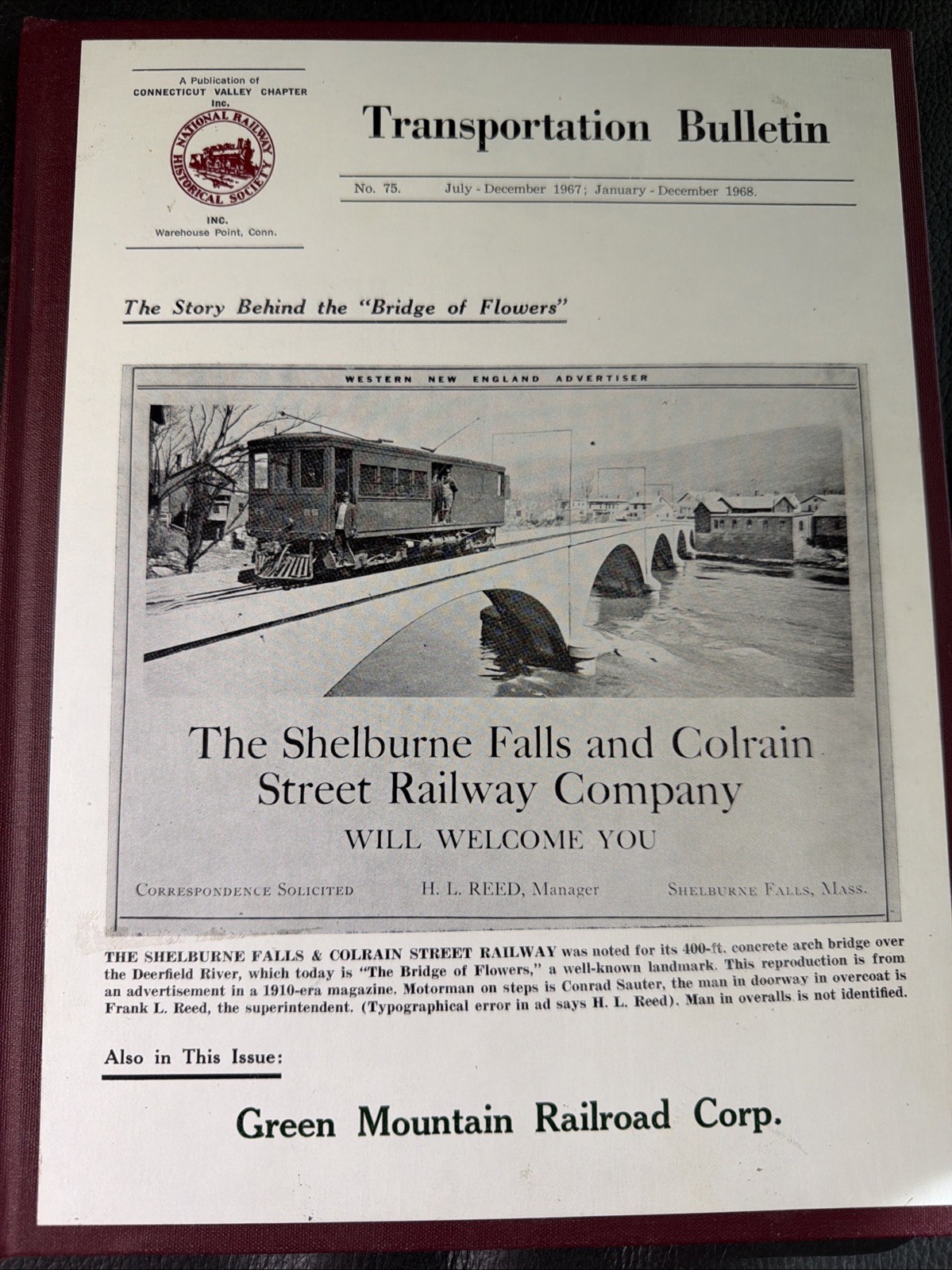 Transportation Bulletin 75 1968 The Shelburne Falls / Colrain St Railway Co 