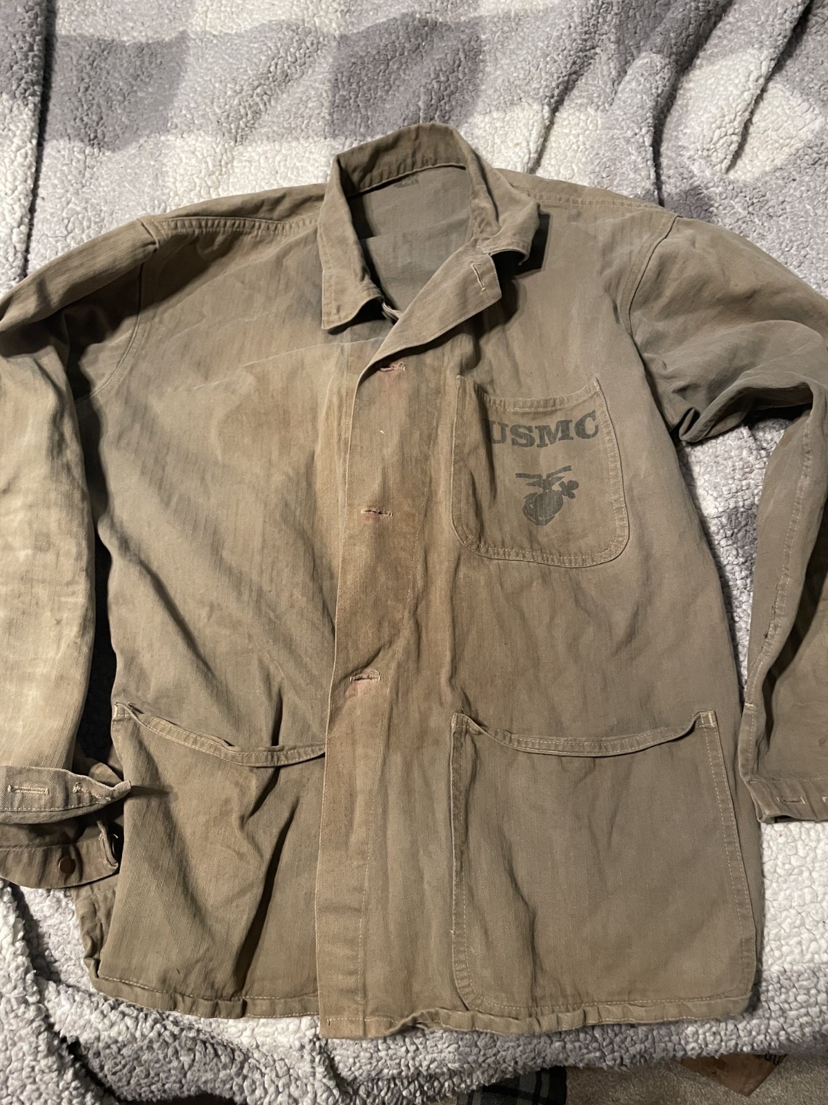 WW2 USMC Reproduction HBT Herringbone Twill Utility Jacket Size 43\