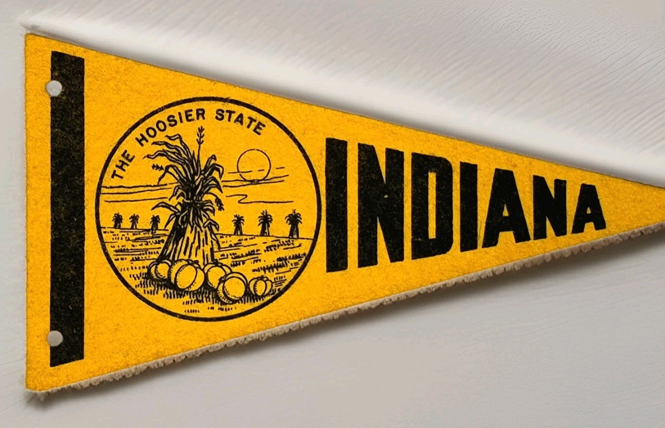 Vintage 1950s State of Indiana Hoosiers Gold Felt Mini Pennant Flag 8 Vintage 1950s State of Indiana Hoosiers Gold Felt Mini Pennant Flag 8
