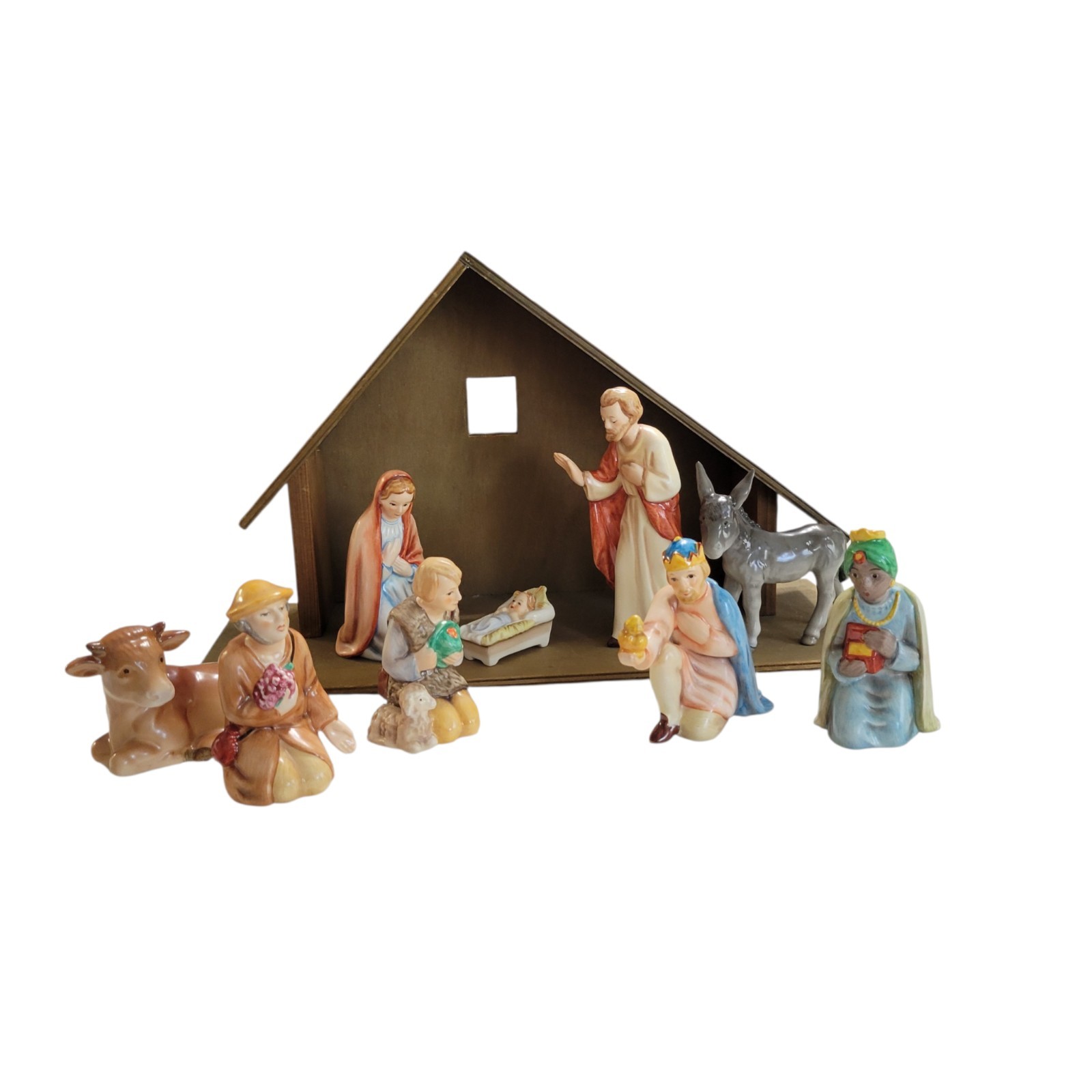 Vintage Rare Hummel Goebel 10 pc Nativity Figurine Set With Crèche W Germany