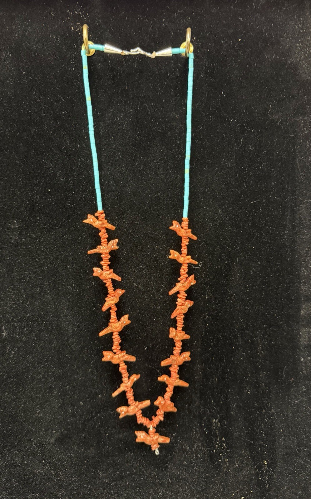Zuni Bird Fetish Necklace by Marvelita Phillips Turquoise And Red Coral