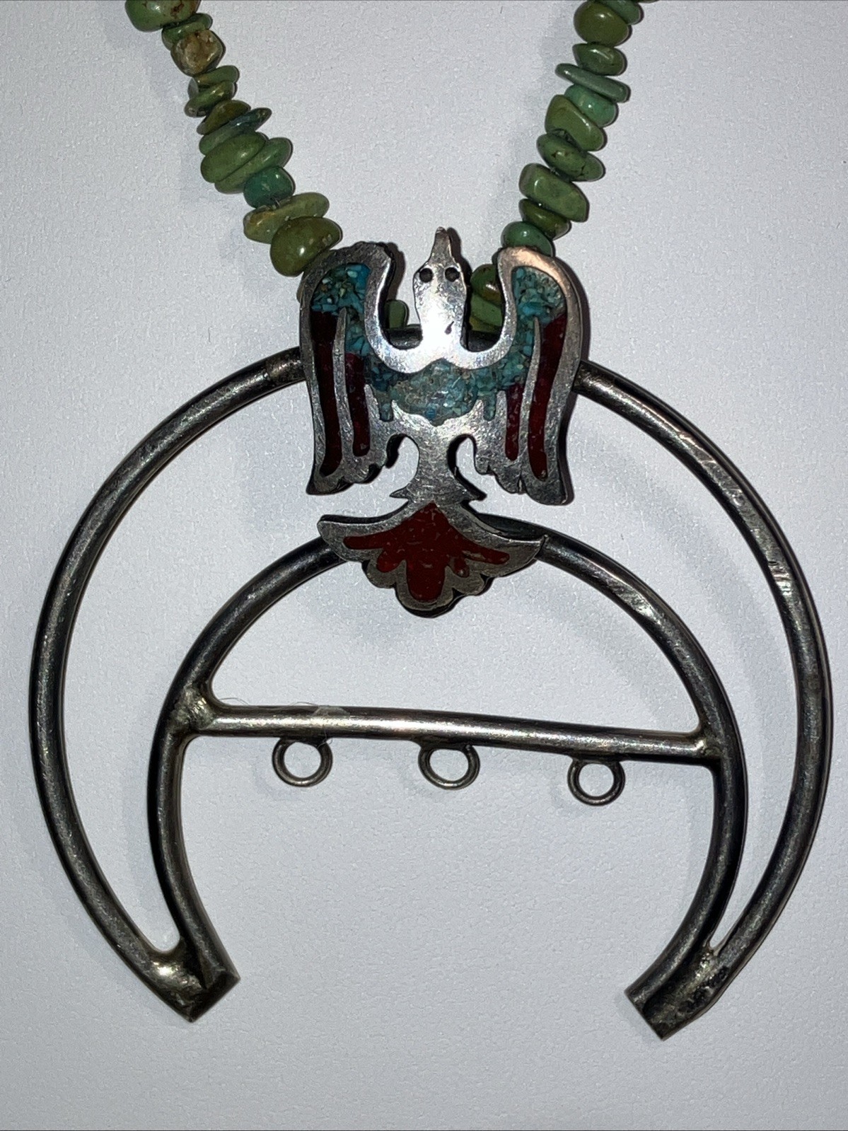 Vintage Sterling Naja Chip Inlay On Native American Handmade Turquoise L. Joe 