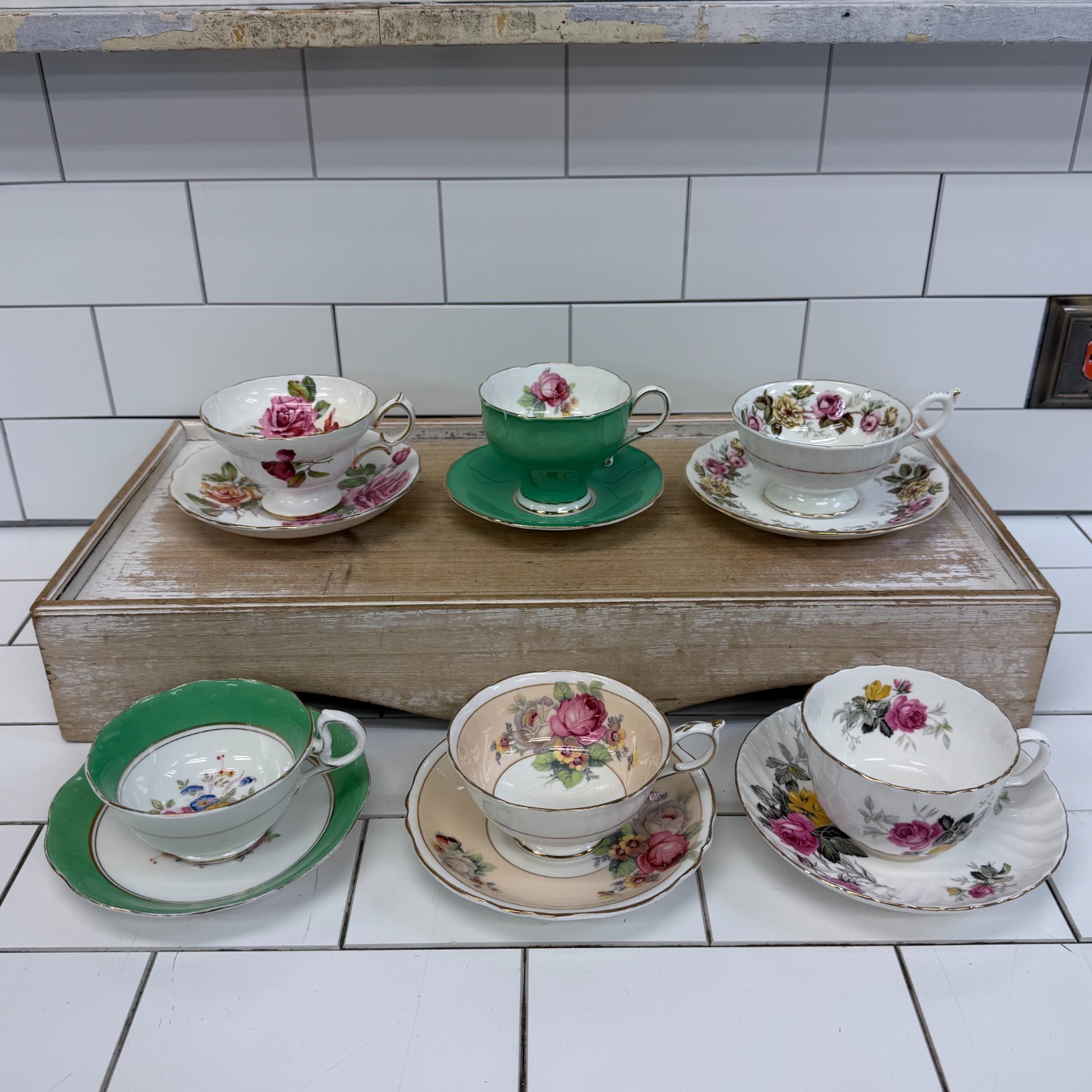 Vintage  Teacups & Saucers English Bone China Floral Lot of 6