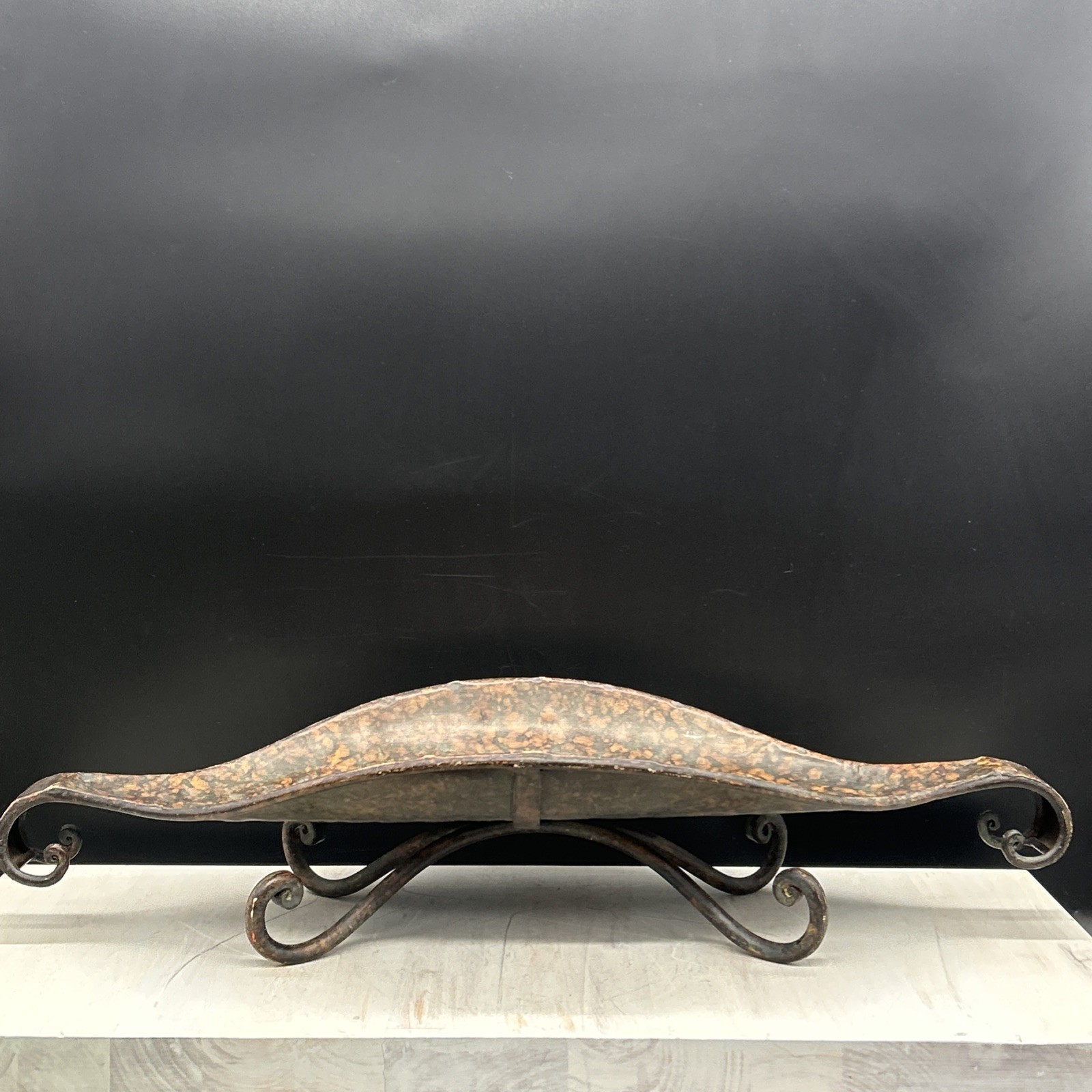 Vintage Leaf glazed Metal Footed Console Centerpiece Bowl Tray Dish 9\ Vintage Leaf glazed Metal Footed Console Centerpiece Bowl Tray Dish 9\