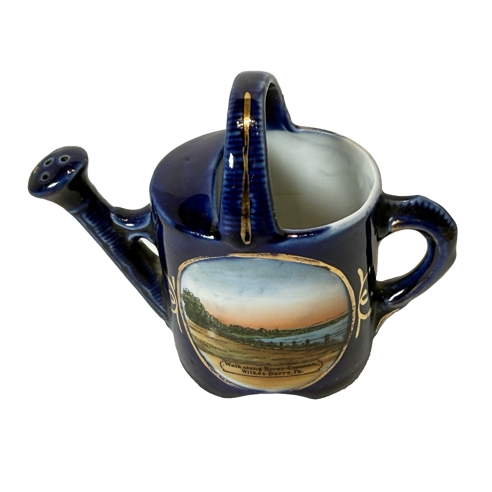 WILKES BARRE PA Antique RIVER Souvenir COBALT TRINKET PAINTED CREAMER TEAPOT WILKES BARRE PA Antique RIVER Souvenir COBALT TRINKET PAINTED CREAMER TEAPOT