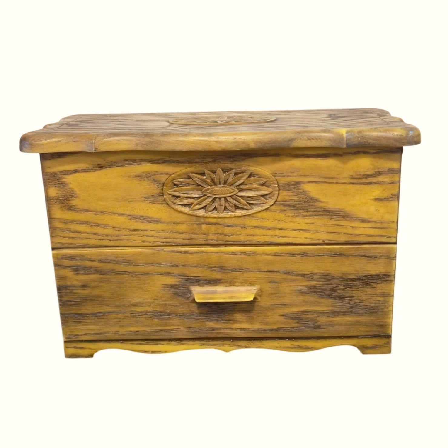 Vintage Lerner of NY Storage Chest Sewing Box Faux Wood Plastic Sunflower design