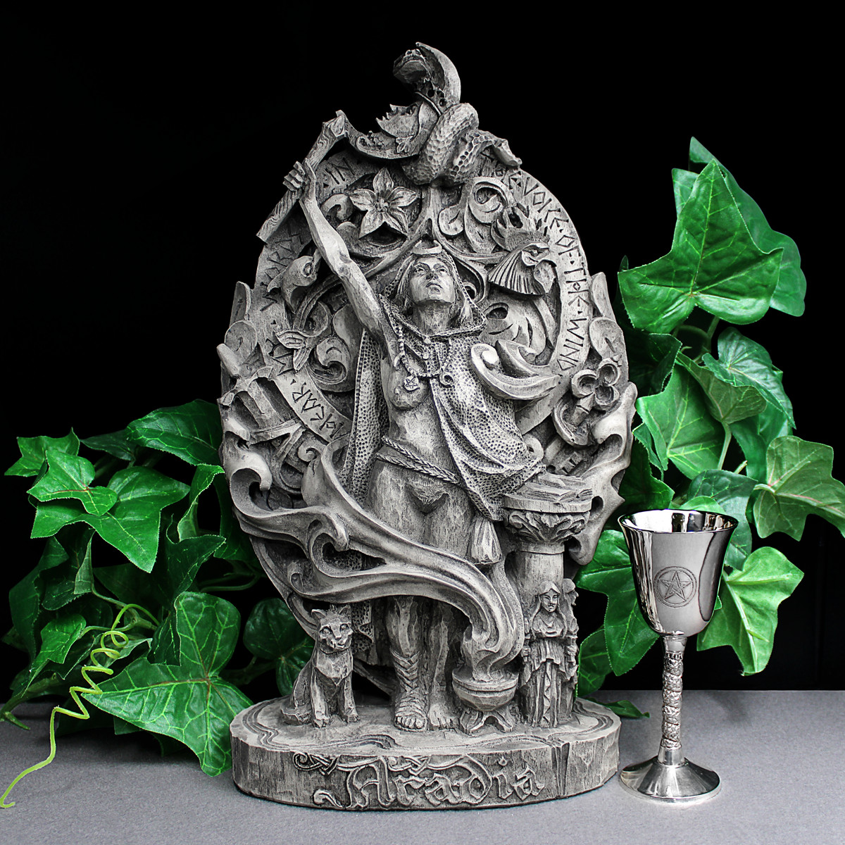 Goddess Aradia Statue - Italian Witch Cimaruta Plaque Dryad Design -Stone Finish Goddess Aradia Statue - Italian Witch Cimaruta Plaque Dryad Design -Stone Finish