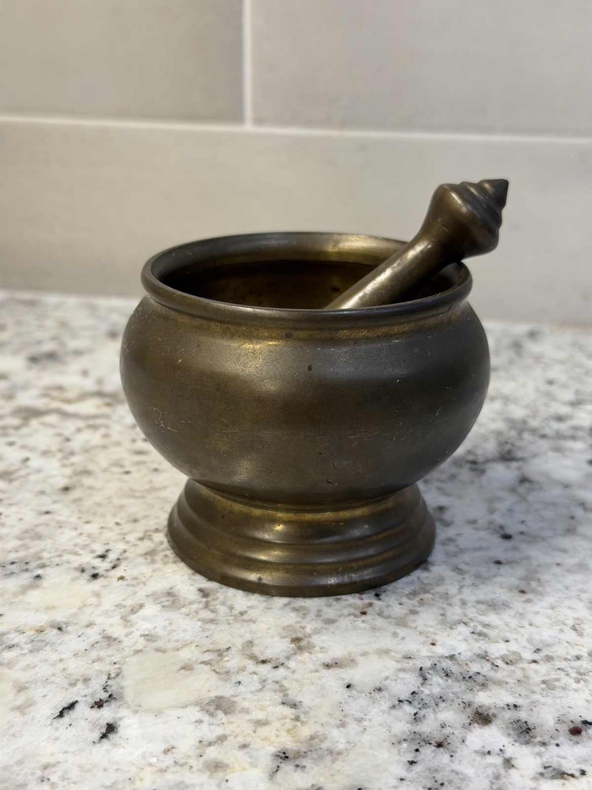 Vintage Heavy Solid Brass Sm Mortar & Pestle Set Apothecary 15oz. 2.75”Hx2.75”W