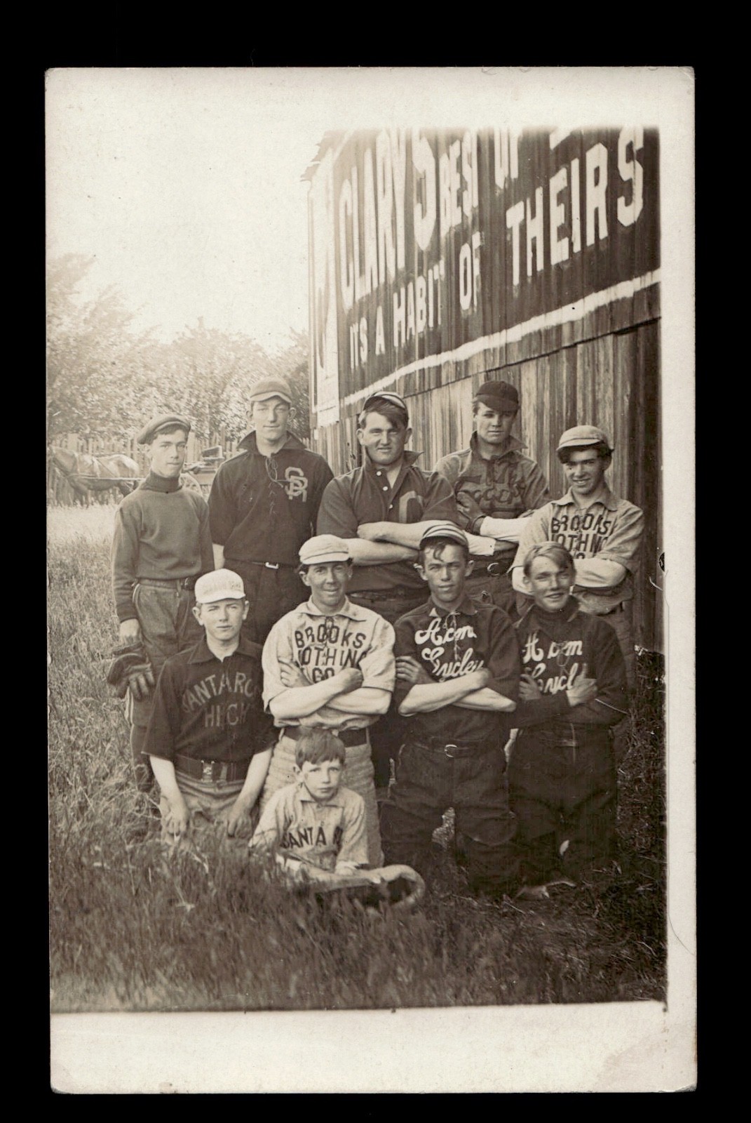 Santa Rosa Hicks Baseball Team RPPC AZO c1910 California Youth Advertising Barn