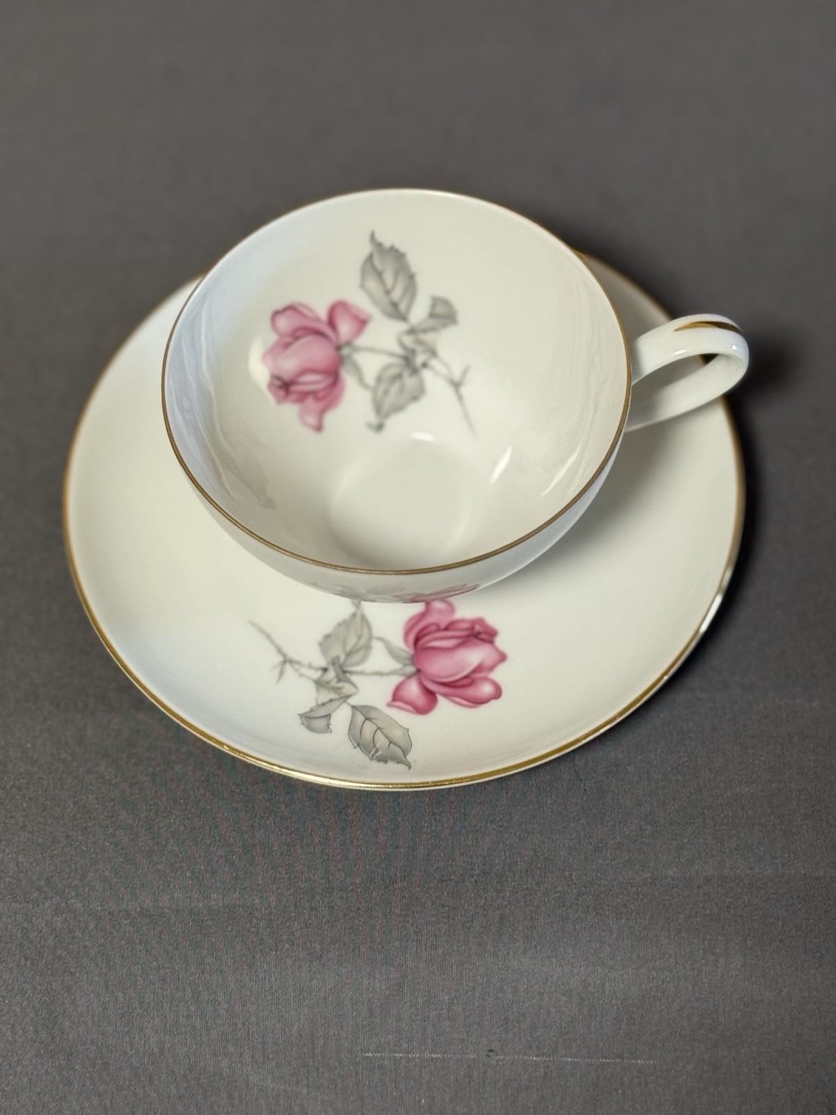 KPM Krister Germany Teacup Pink Rose Matte Gold Trim Porcelain#4