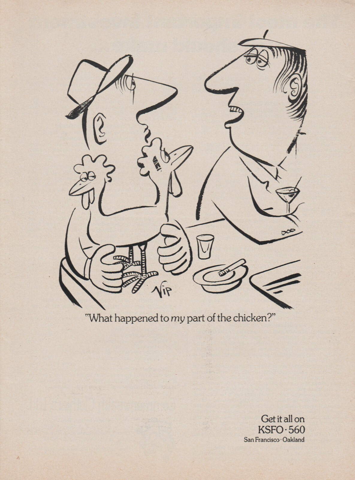 1975 KSFO Radio San Francisco - 2-Headed Chicken - Cartoon Art - Promo Print Ad