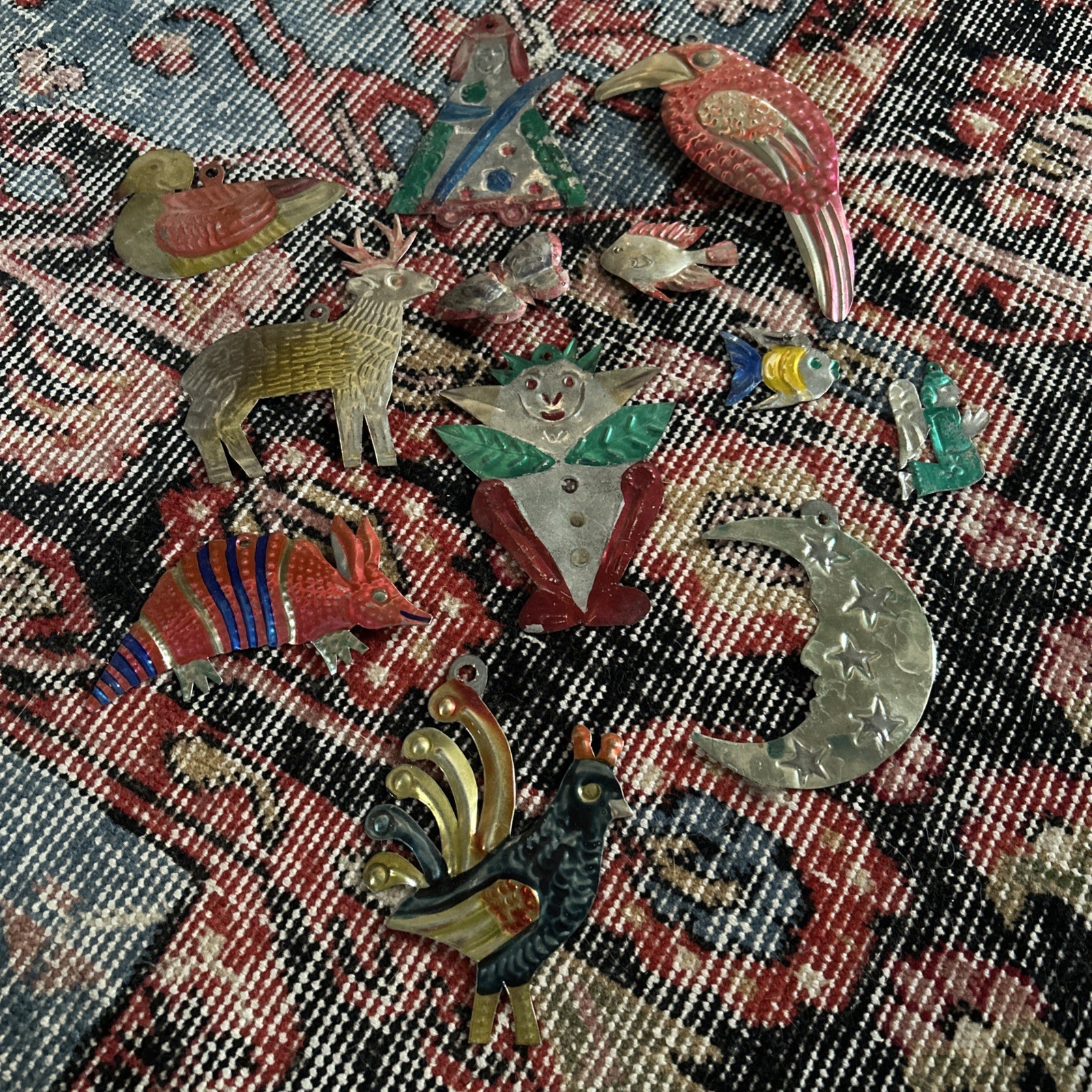 Handmade Mexican Punched Tin Metal Christmas Ornaments Lot of 12 Birds Deer Fish Handmade Mexican Punched Tin Metal Christmas Ornaments Lot of 12 Birds Deer Fish