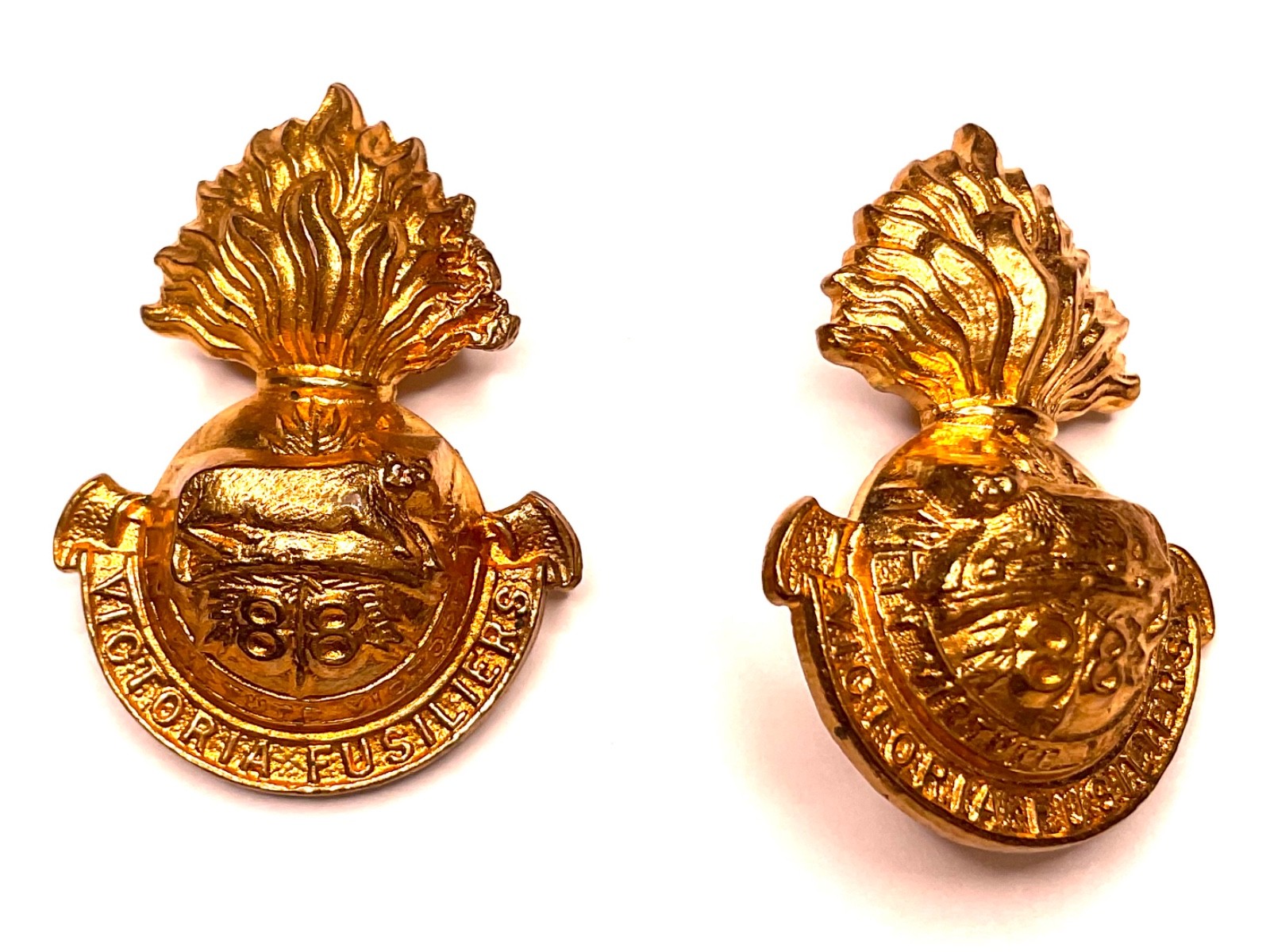 WWI 88th Victoria Fusiliers Canada Collar Badge Pair W Scully Montreal
