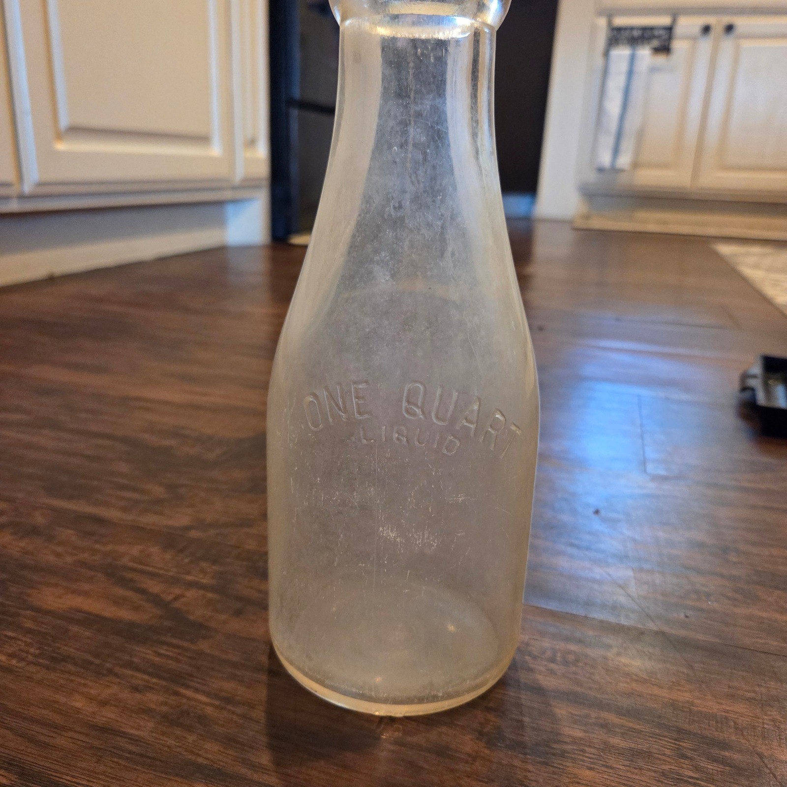 Vintage One Quart Liquid Clear Glass Milk Bottle Farmhouse Decor 9.5 Inch