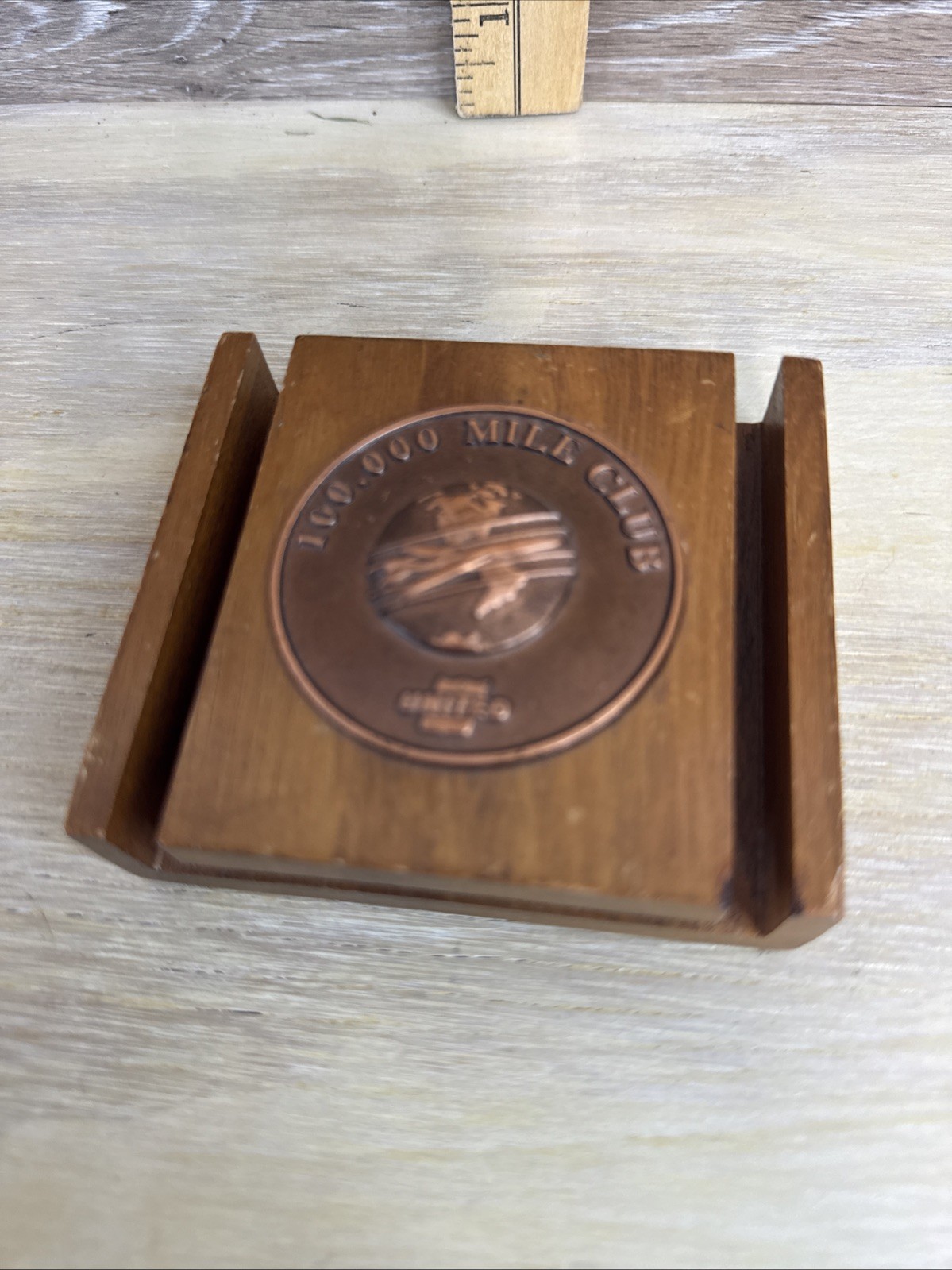 Vintage 1960s United Airlines 100,000 Mile Club Business Card Holder Paperweight Vintage 1960s United Airlines 100,000 Mile Club Business Card Holder Paperweight