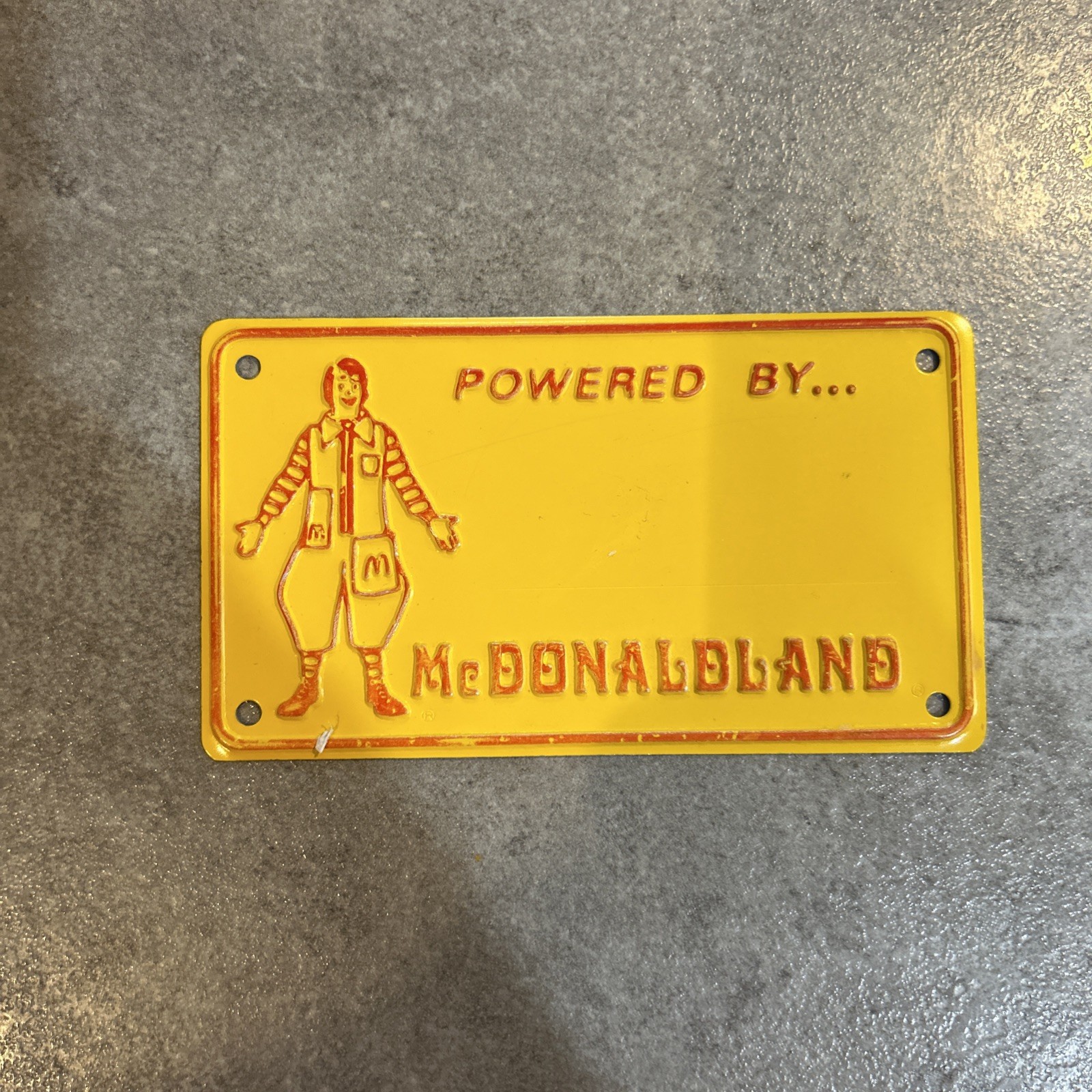 Vintage Ronald Powered by McDonaldland Metal Bicycle License Plate 1970’s Vintage Ronald Powered by McDonaldland Metal Bicycle License Plate 1970’s
