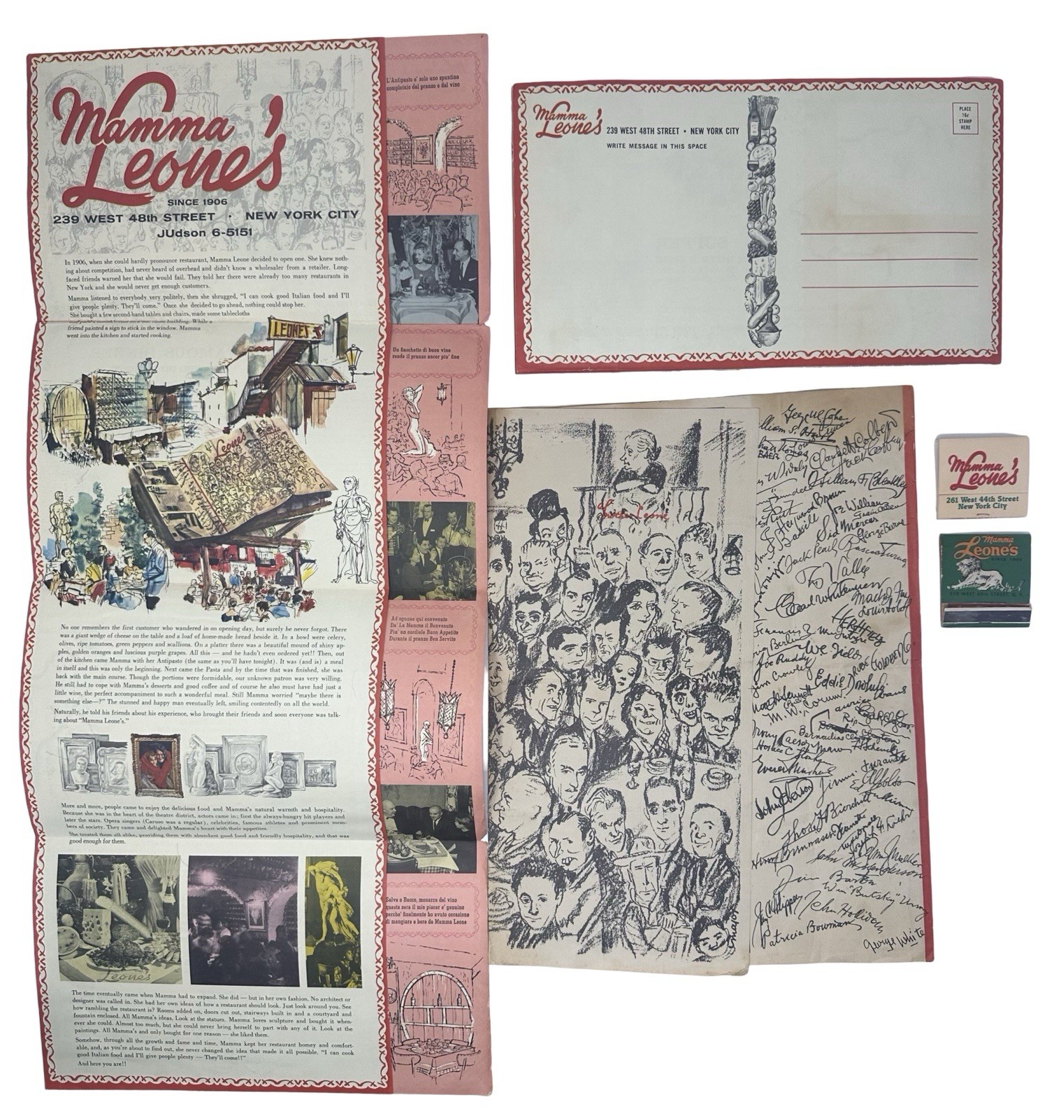 Vintage 1950s 1960s Mamma Leone's NYC Restaurant Menu Matchbook Lot New York
