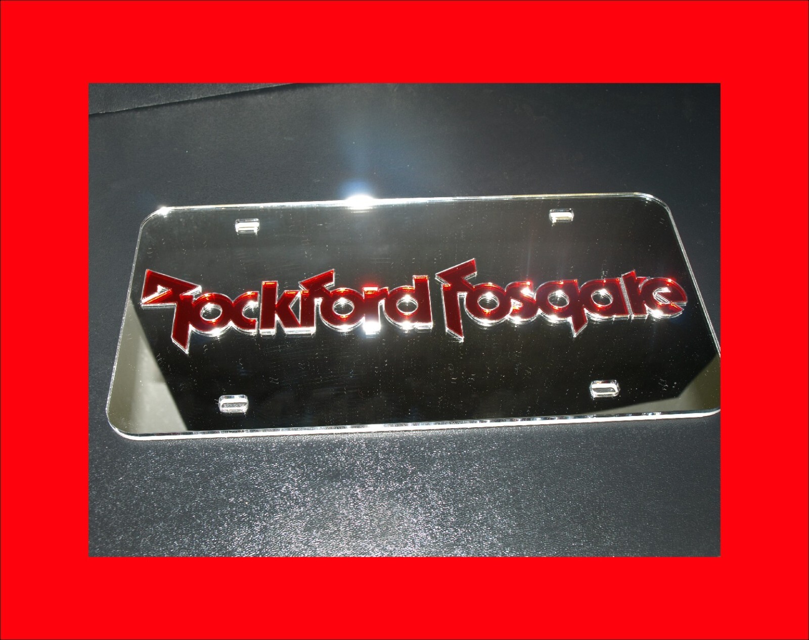 Custom Acrylic ROCKFORD FOSGATE License plate Chrome Silver Mirror