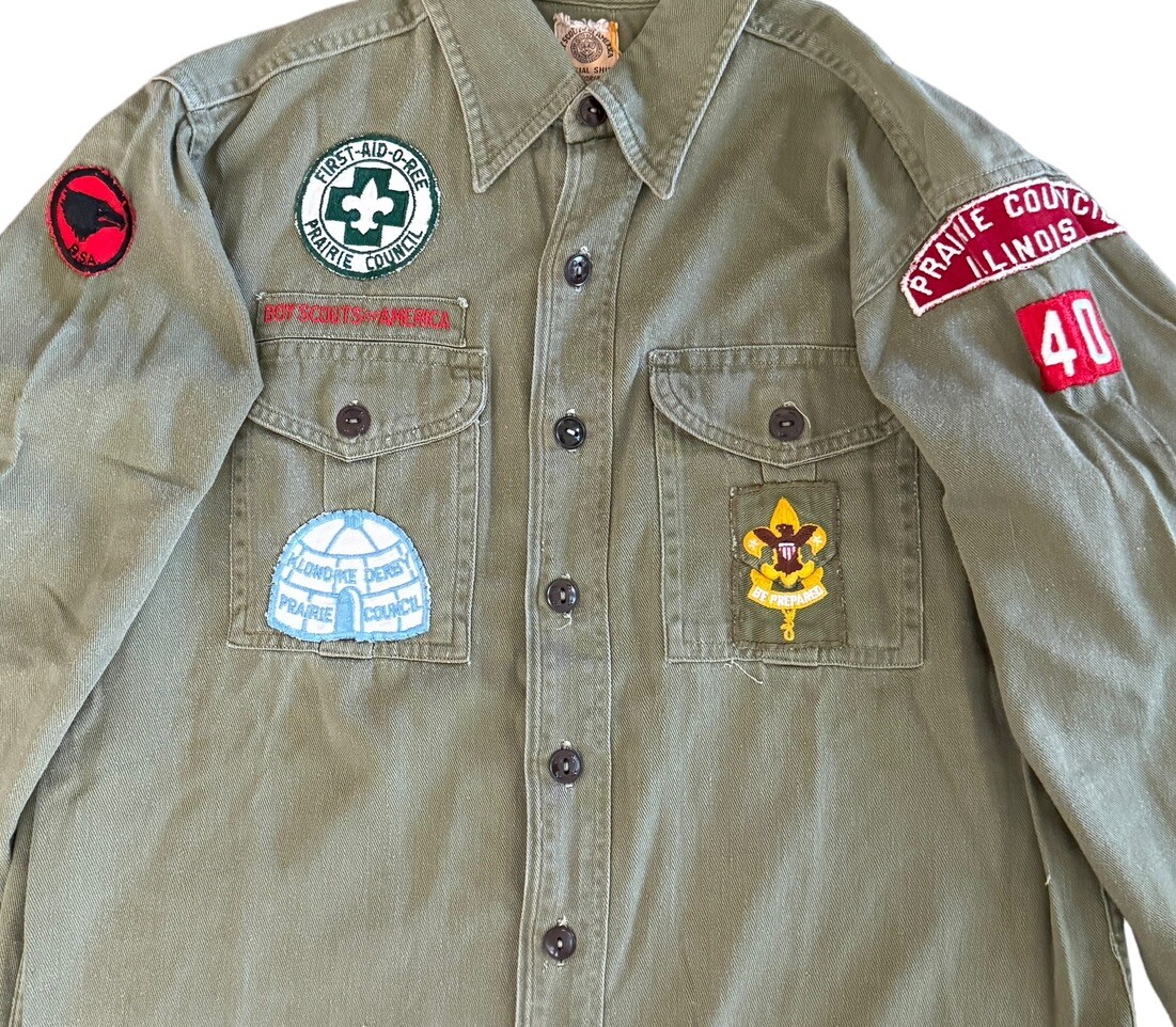 Vtg 50s Boy Scouts Of America BSA Prairie Council Illinois Green Uniform Shirt Vtg 50s Boy Scouts Of America BSA Prairie Council Illinois Green Uniform Shirt