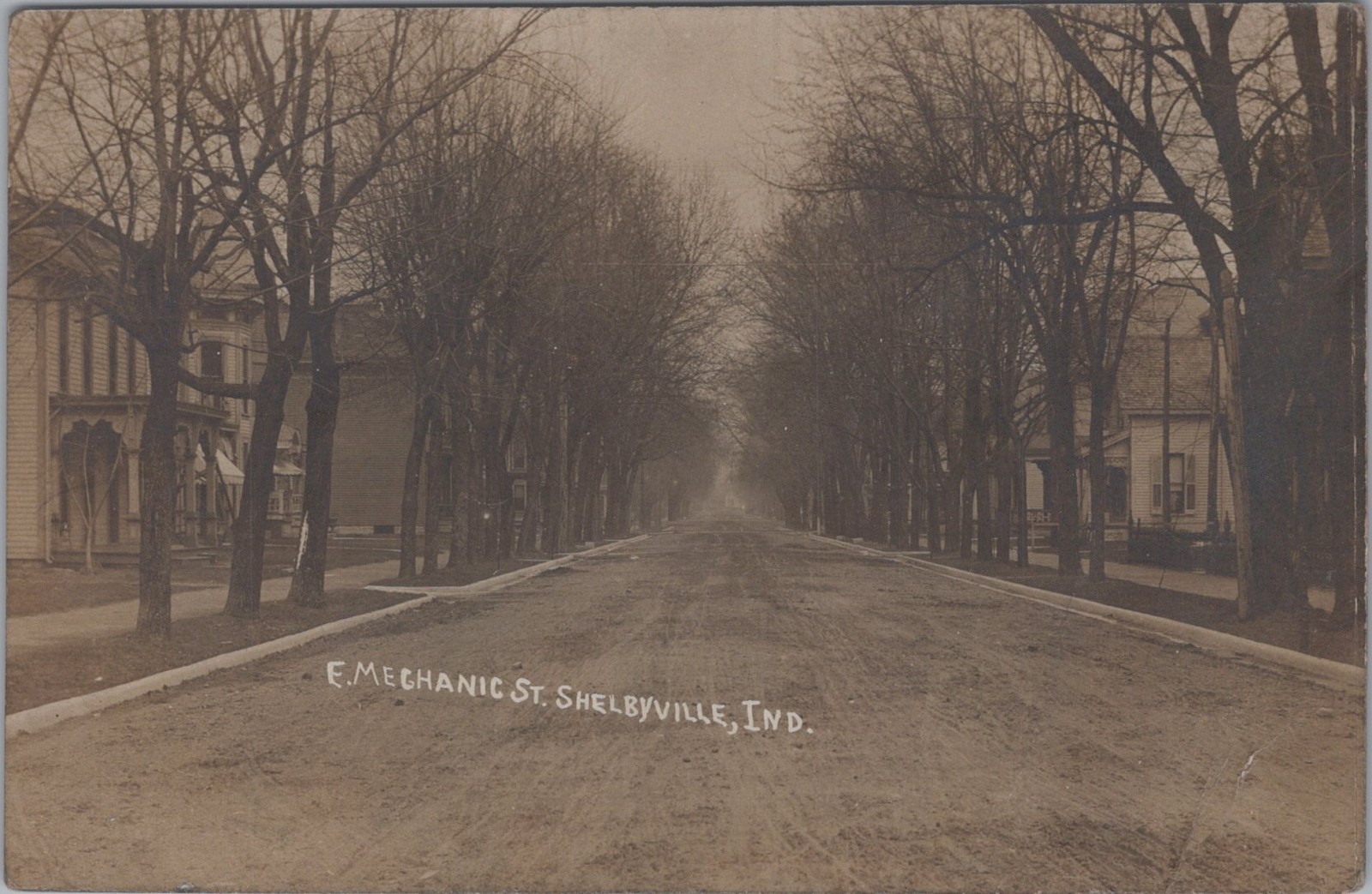 East Mechanic Street Shelbyville Indiana IN Dirt Road RPPC Lumiere Postcard