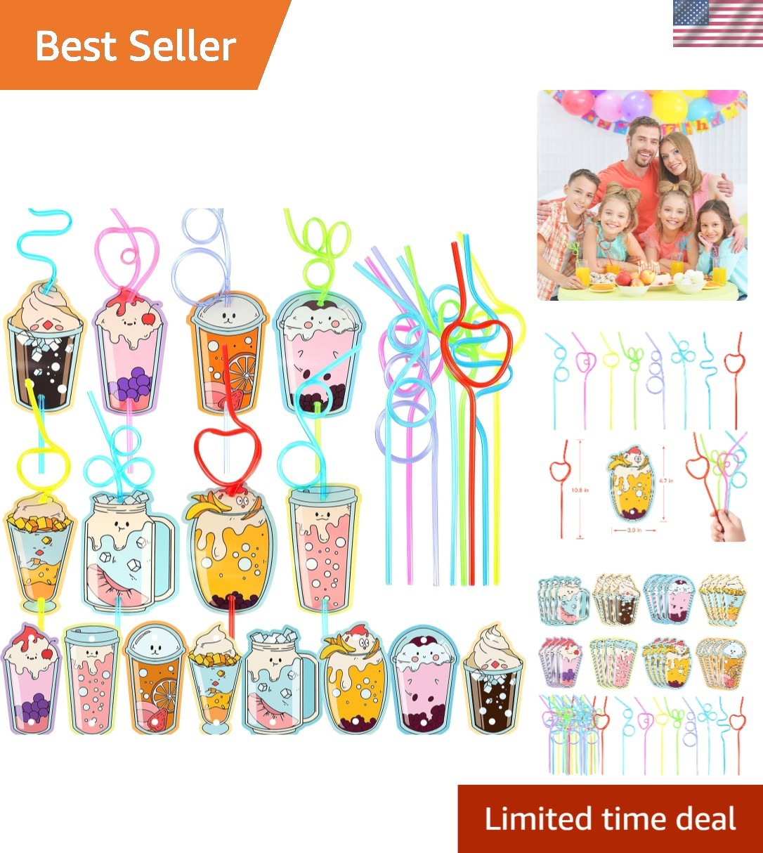 Delightful 32-Pack Kids' Valentine's Day Cards with Reusable Straws - Fun Gifts