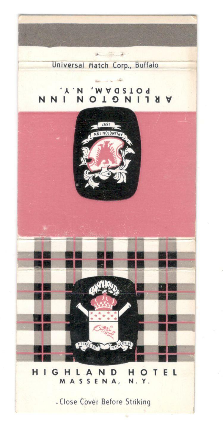 Highland Hotel Massena New York Vintage Matchbook Cover SL14