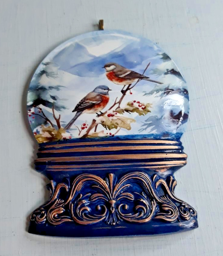 Beautiful Handmade Faux Snow Globe Birds Christmas Tree Ornament