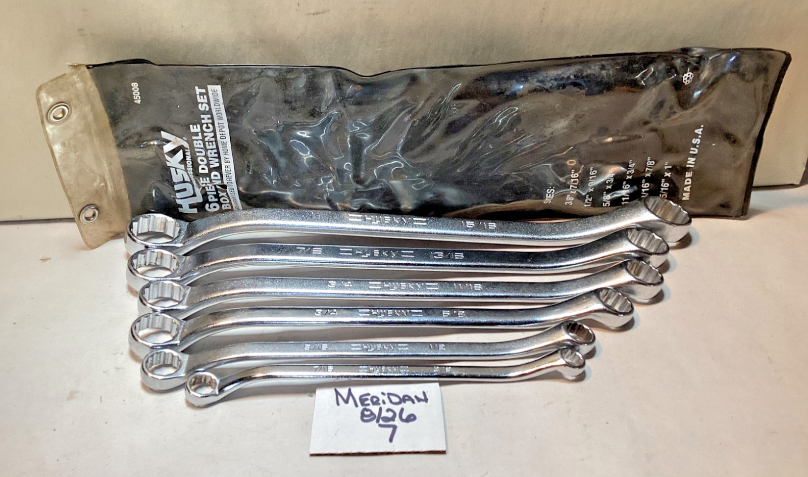 Vintage Husky #45008 6-piece double box end wrench set 1”-3/8” SAE USA made 1992