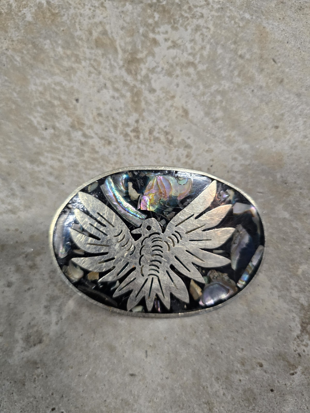 Vintage Hand-Engraved Thunderbird Belt Buckle – Unusual Oval Western