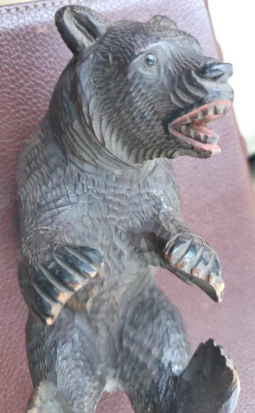 Antique Swiss Black Forest Carved Wood Bear Glass Eyes Brienz Folk Art 5