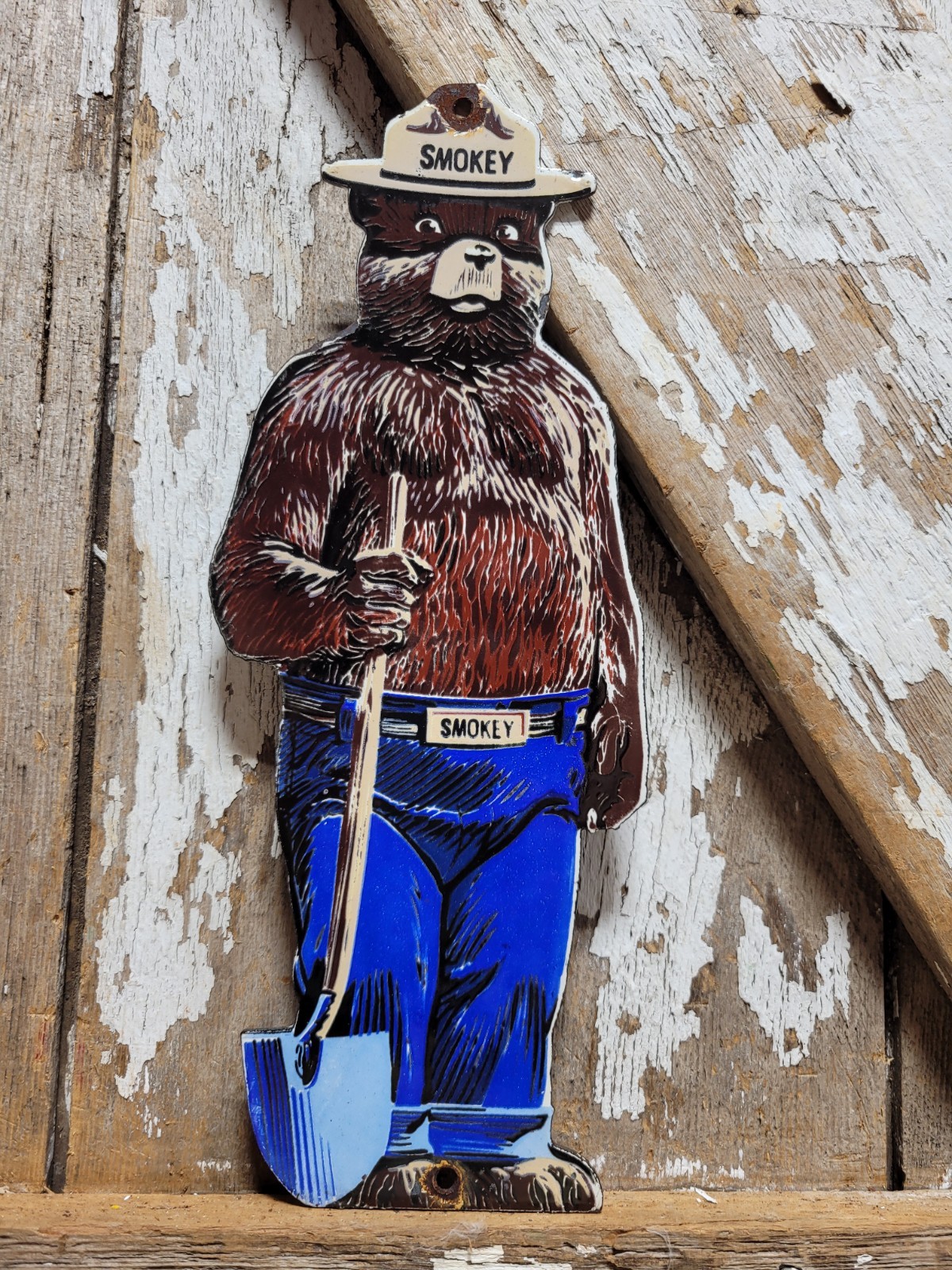 VINTAGE SMOKEY THE BEAR PORCELAIN SIGN OLD US FOREST SERVICE NATIONAL PARK FIRE