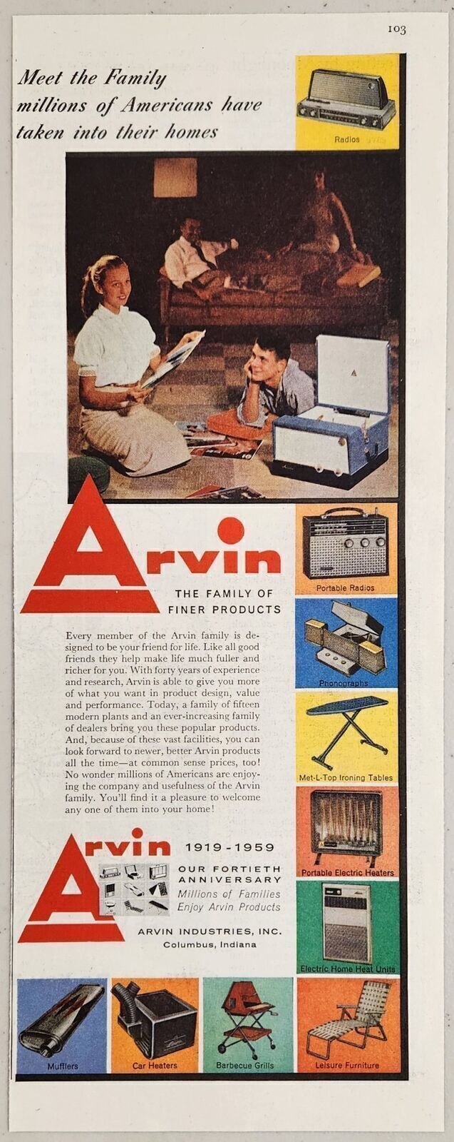 1959 Print Ad Arvin Radios, Televisions, Phonographs & More Products Columbus,IN 1959 Print Ad Arvin Radios, Televisions, Phonographs & More Products Columbus,IN