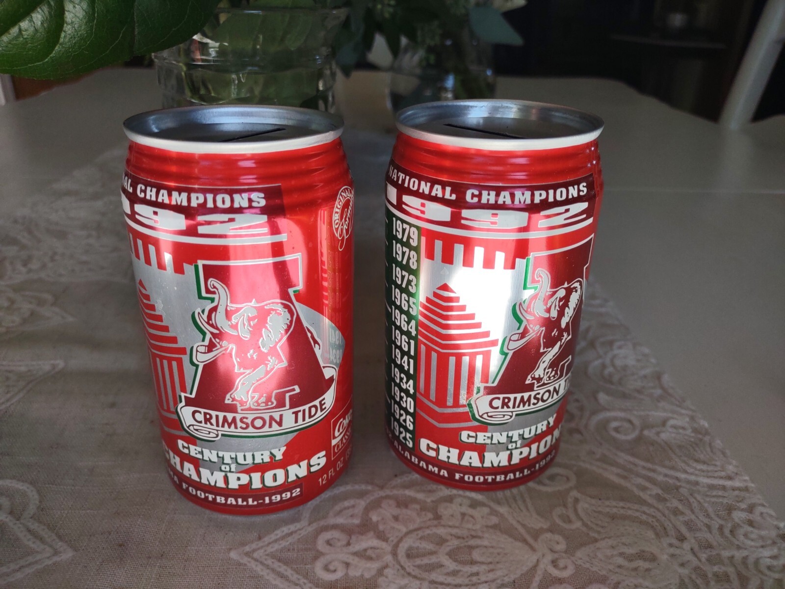 University Alabama banks 1992 Crimson Tide cola cans Champions Vintage