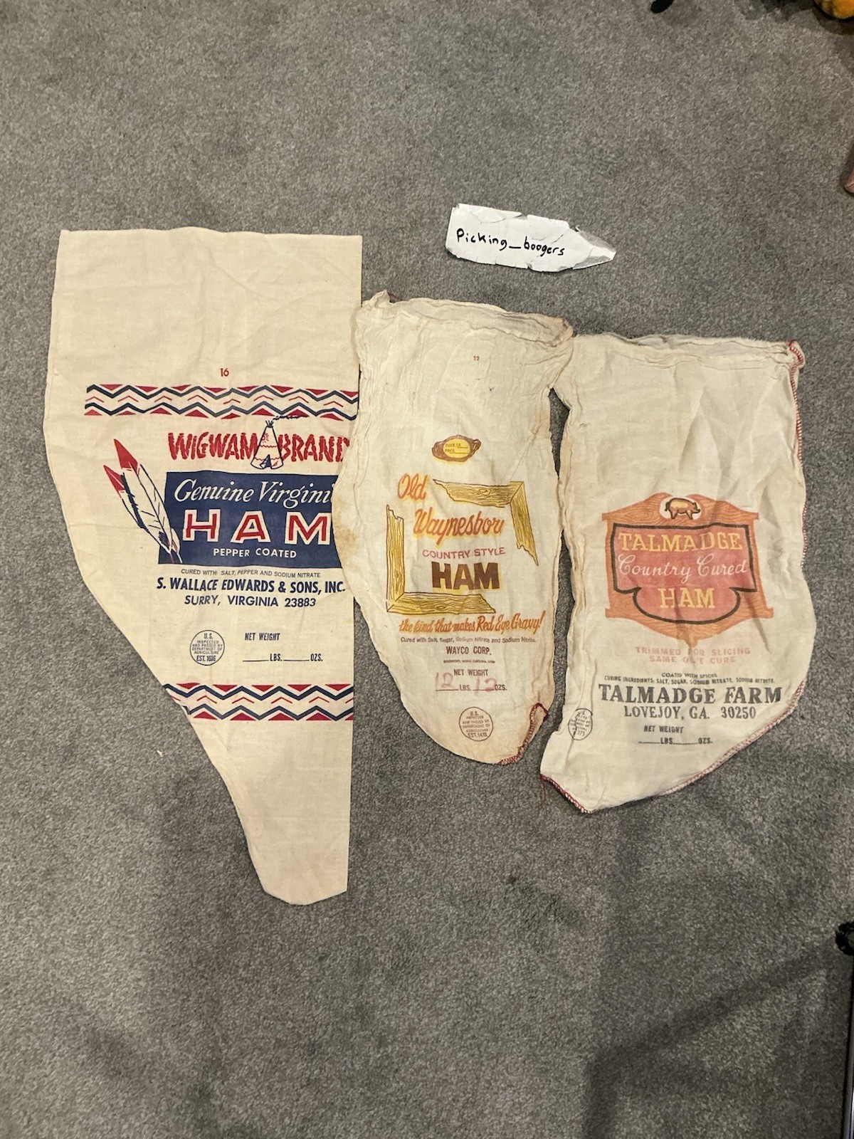 3 Vintage Ham Cloth Sack