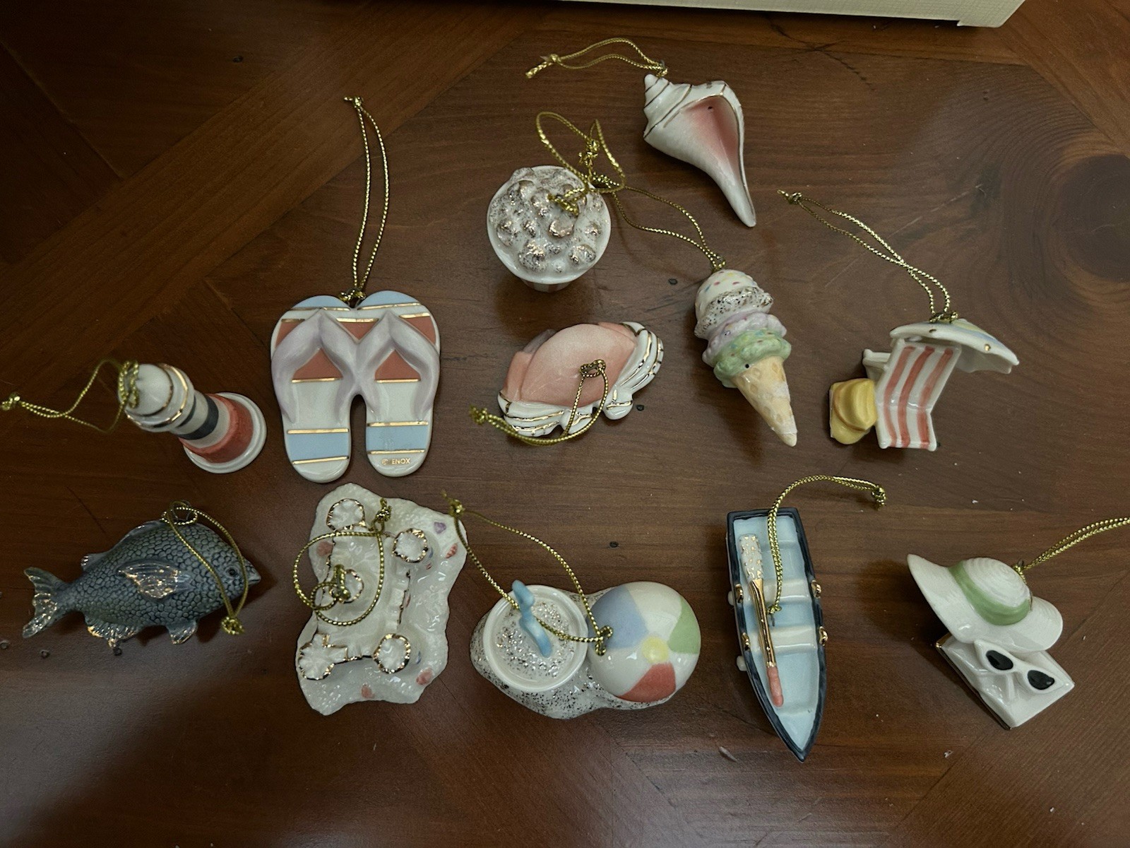 NIB LENOX Set of 12 Summer, Beach Porcelain Miniature Tree Ornaments MINT NIB LENOX Set of 12 Summer, Beach Porcelain Miniature Tree Ornaments MINT