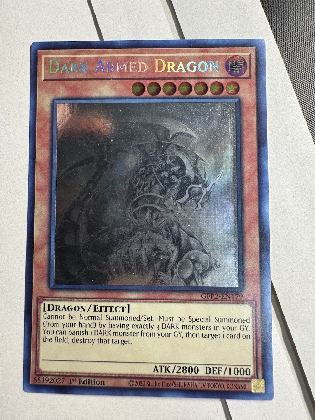 Yugioh Ghost Rare American English, Dark Armed Dragon, Marked On Back
