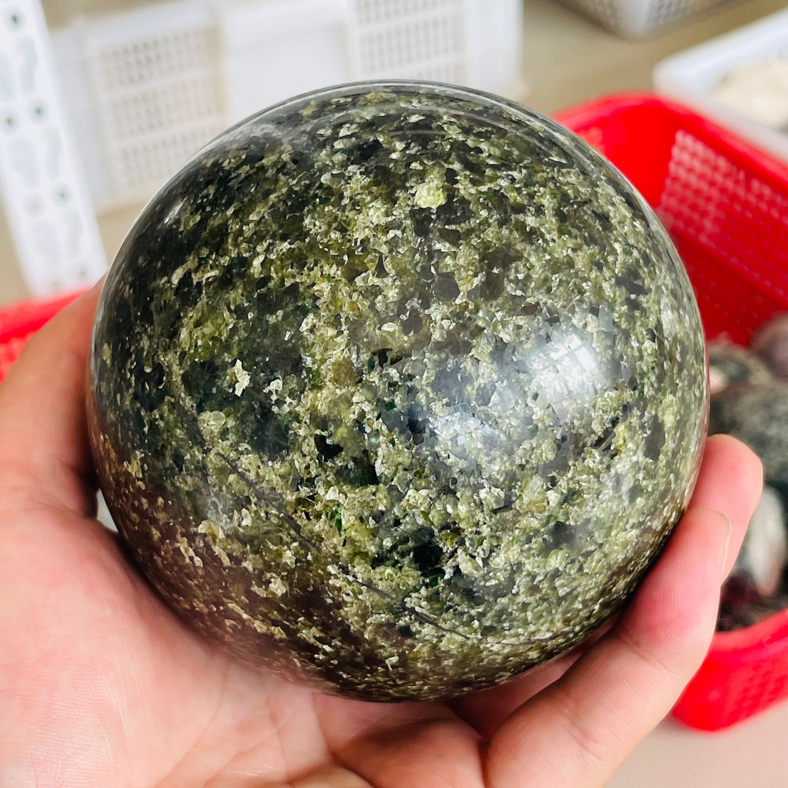 1810g Rare Natural Olivine Peridot Basalt Sphere Crystal Ball Specimen Healing