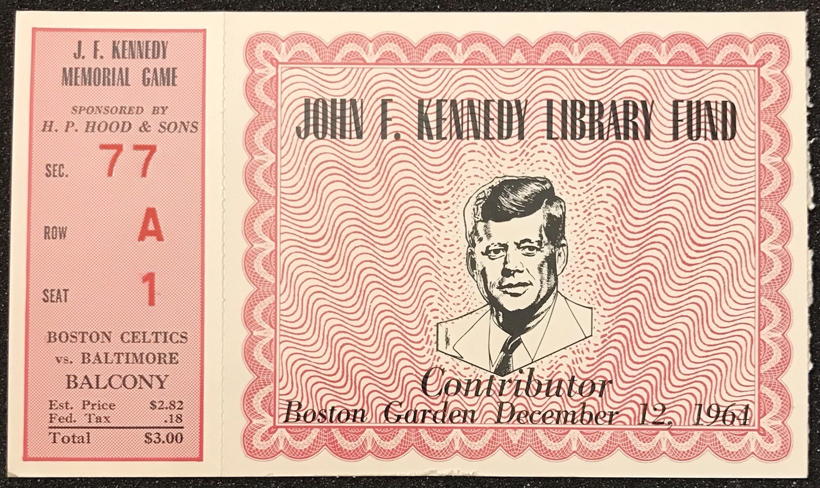 RARE John F Kennedy Memorial Game Ticket Bill Russell 10K Pt Dec 12 1964 Celtics